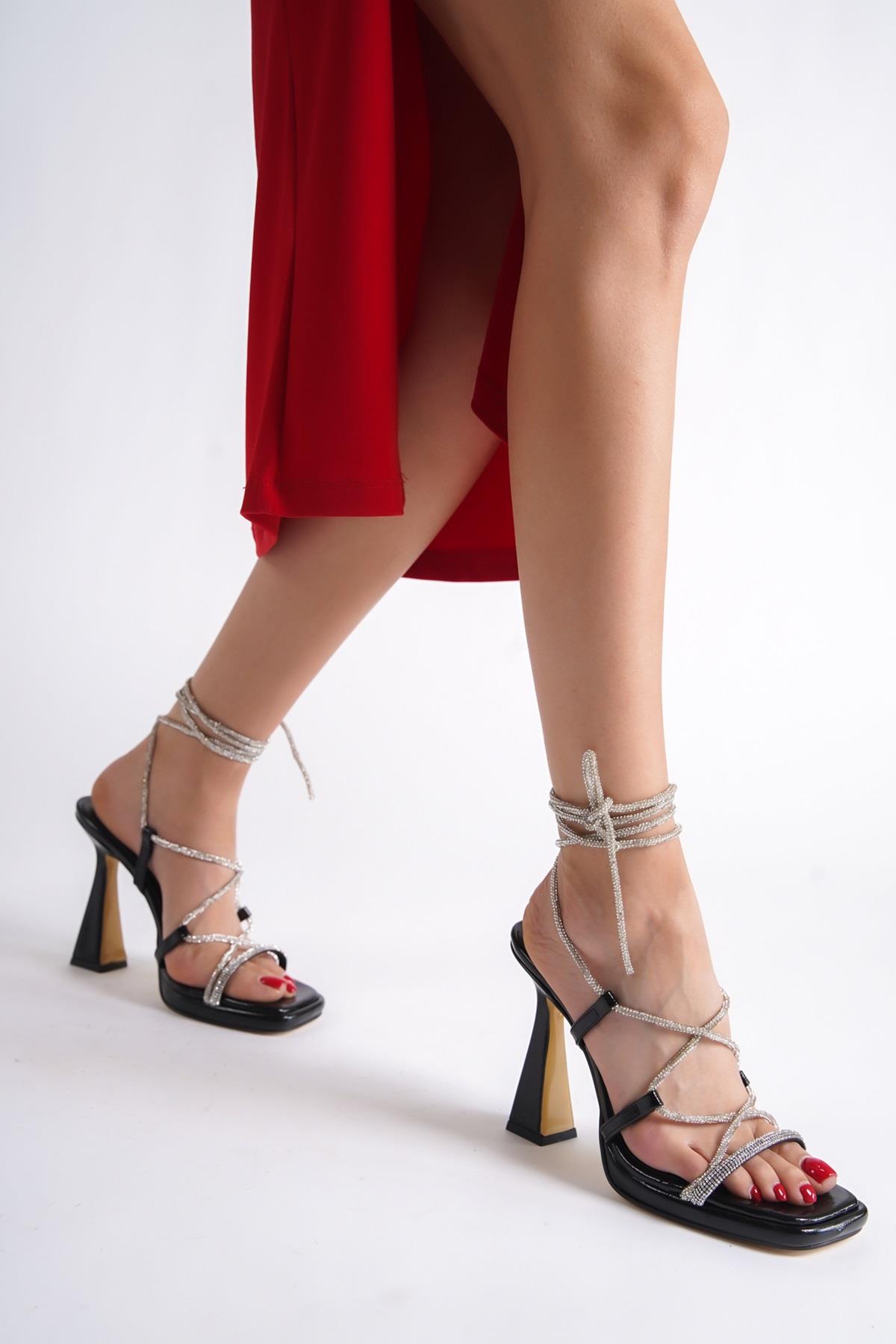 Serra Siyah Taşlı Yüksek Platform Topuklu Abiye Ayakkabı - Görsel 3