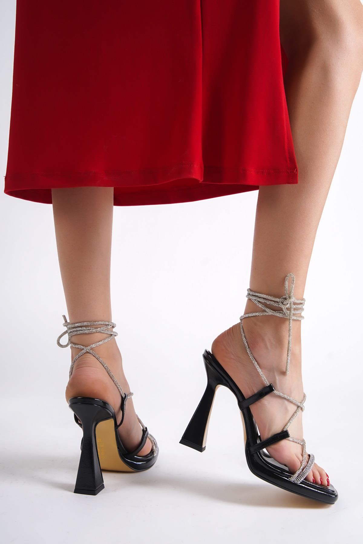 Serra Siyah Taşlı Yüksek Platform Topuklu Abiye Ayakkabı - Görsel 4