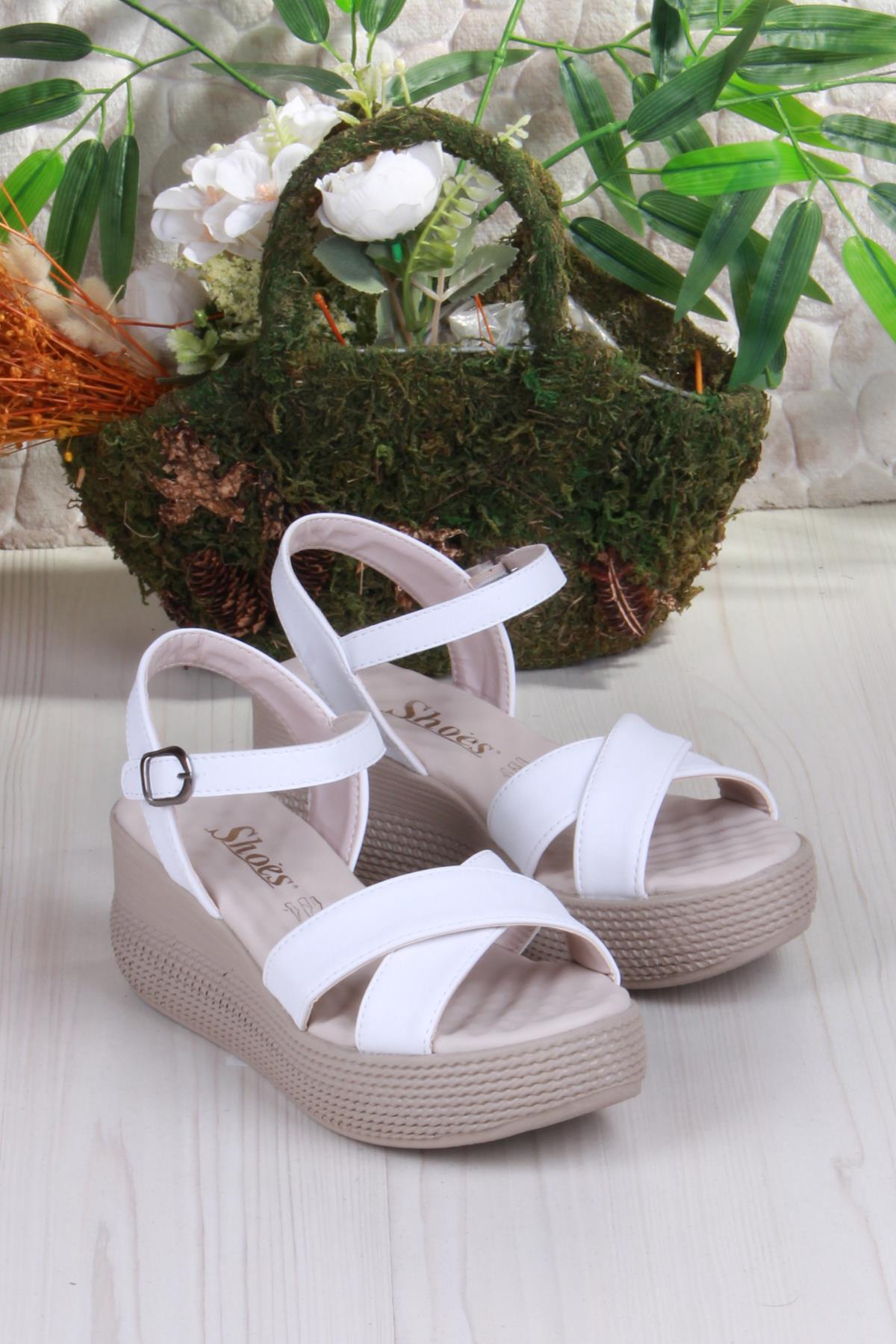 05-7008 Soft Rahat Toka Detaylı Dolgu Taban Çapraz Bant Kadın Sandalet - Görsel 5