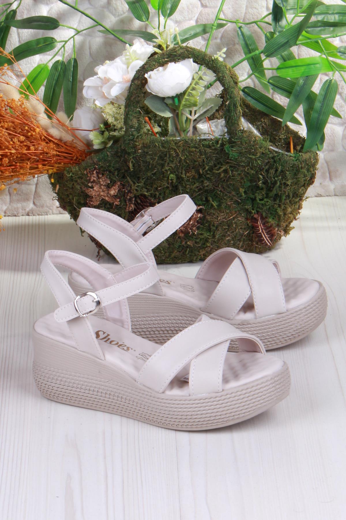 05-7008 Soft Rahat Toka Detaylı Dolgu Taban Çapraz Bant Kadın Sandalet - Görsel 5