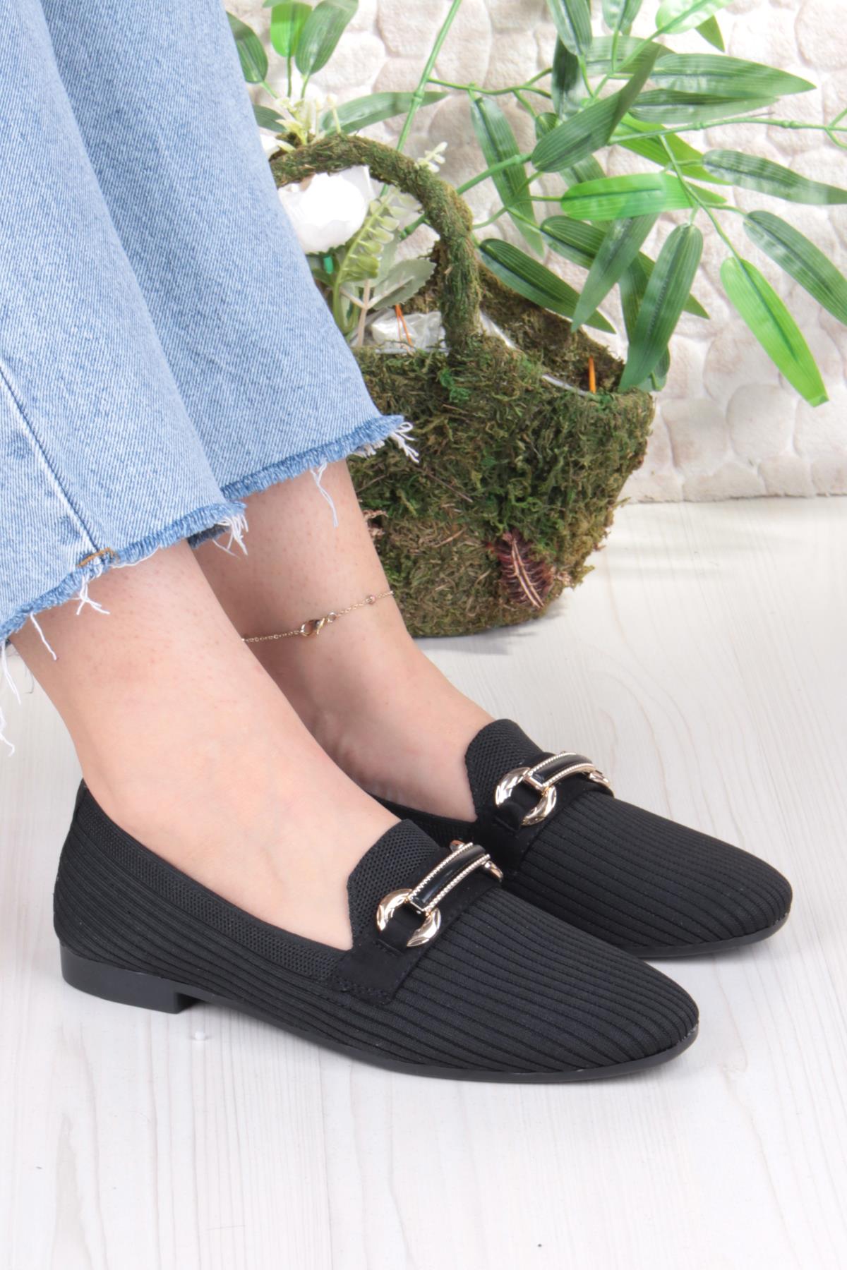 5058 Triko Toka Detaylı Şık Rahat Kadın Babet - Görsel 2