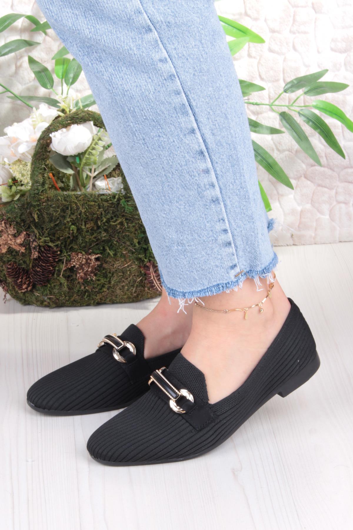 5058 Triko Toka Detaylı Şık Rahat Kadın Babet - Görsel 3