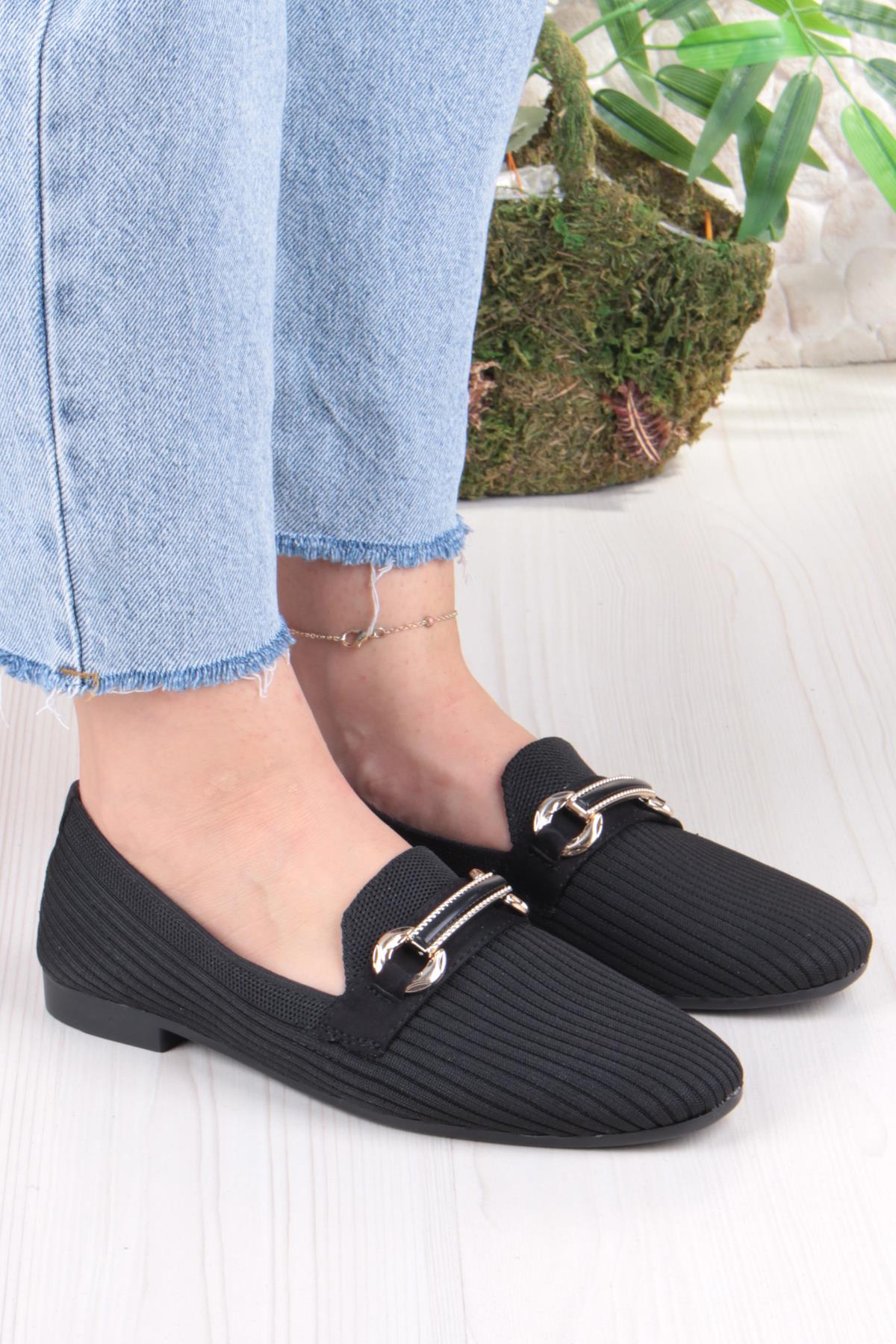 5058 Triko Toka Detaylı Şık Rahat Kadın Babet - Görsel 4