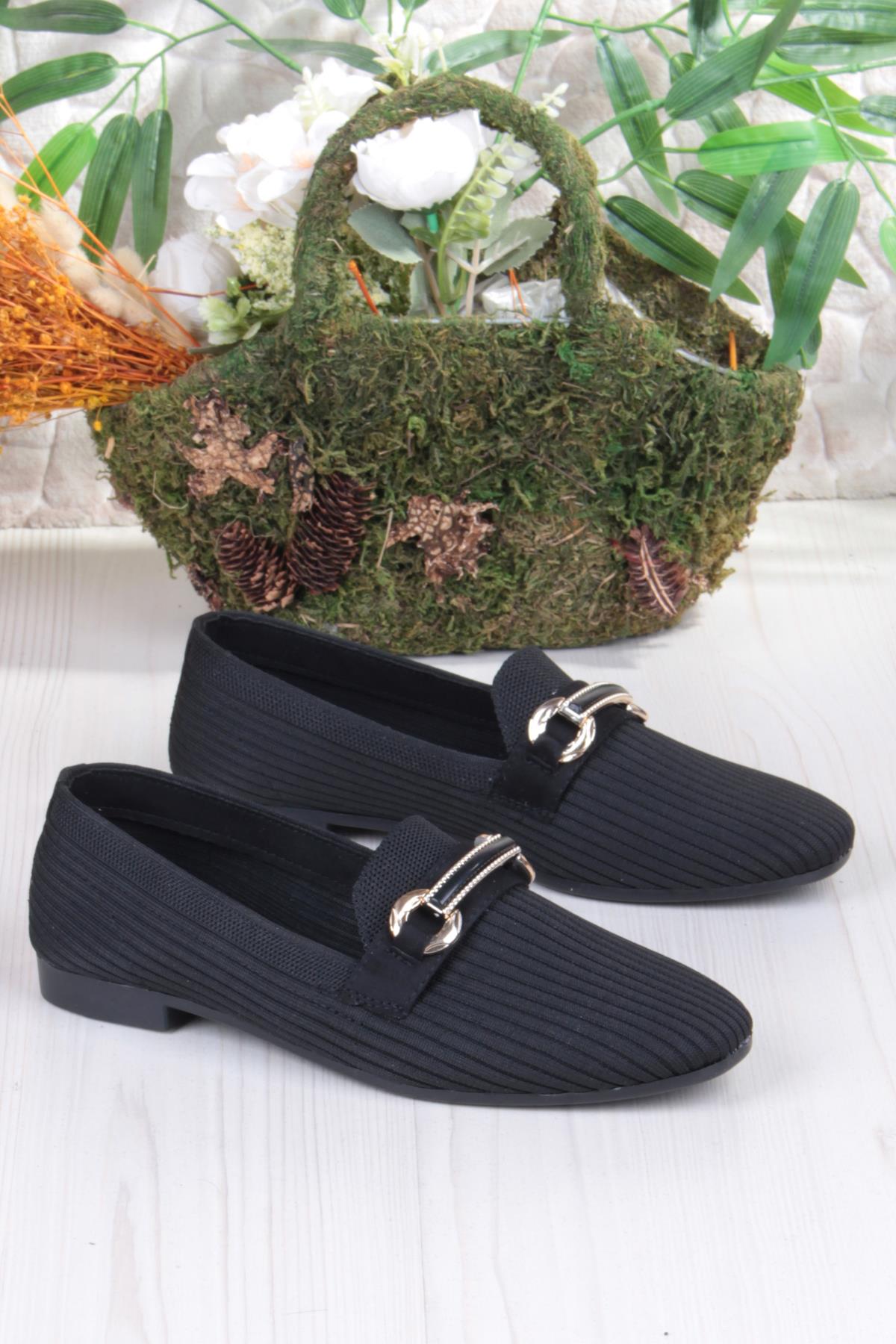 5058 Triko Toka Detaylı Şık Rahat Kadın Babet - Görsel 5