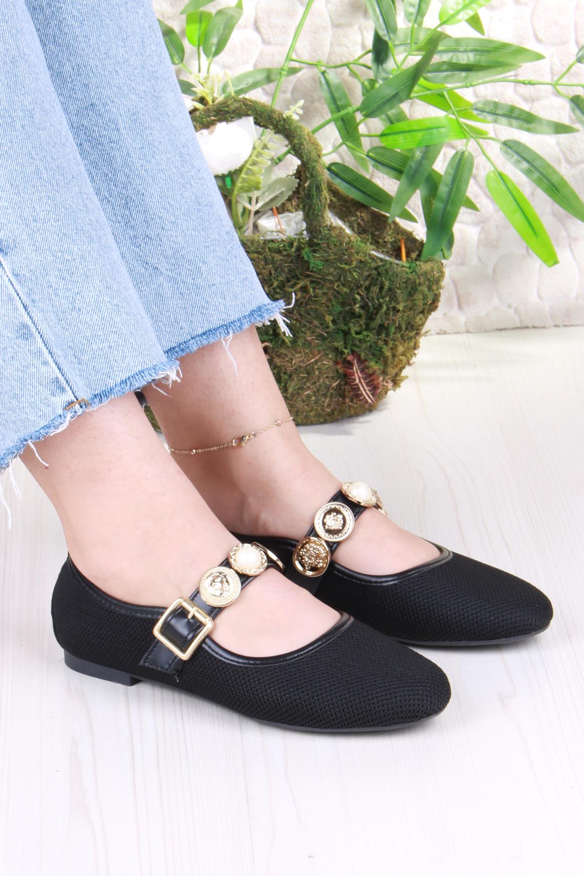 410 Ceyn Triko Toka Detaylı Şık Ev İş Ofis Rahat Günlük Ayakkabı Kadın Babet - Görsel 2