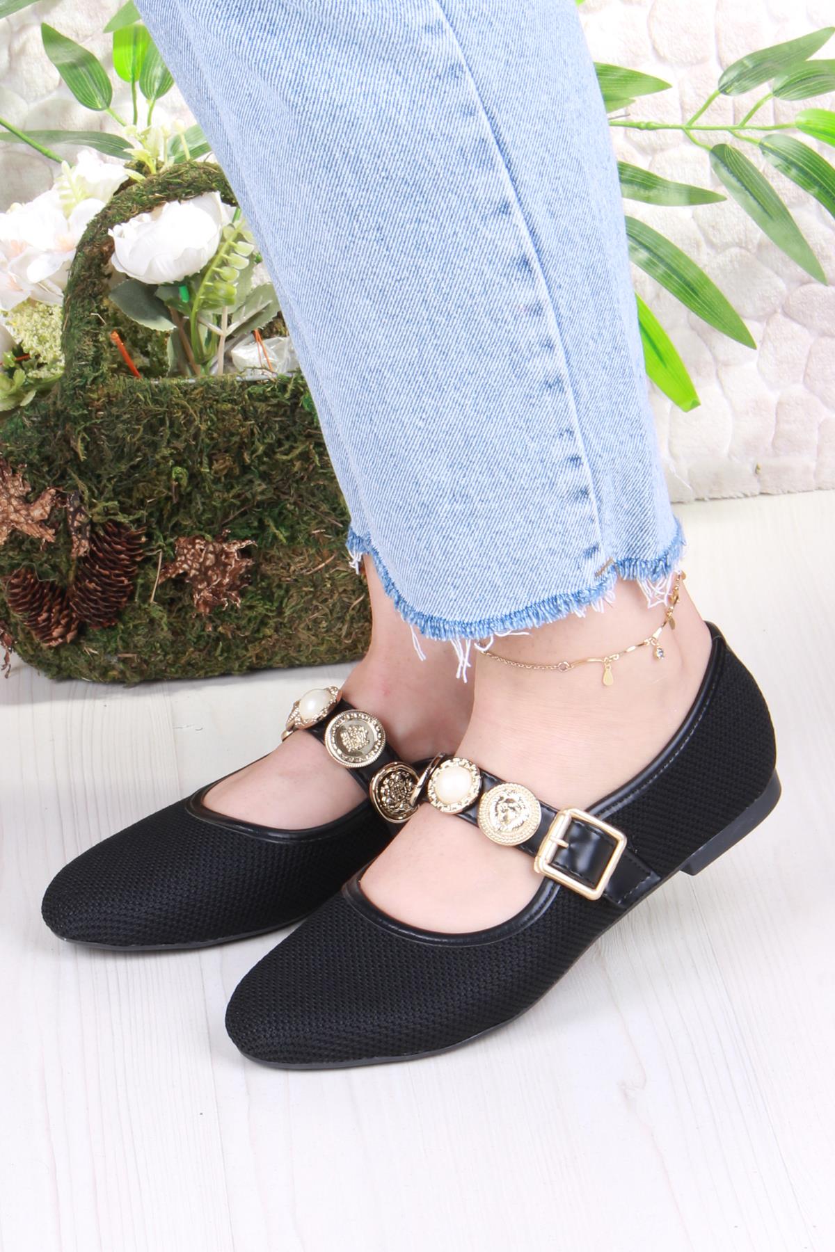 410 Ceyn Triko Toka Detaylı Şık Ev İş Ofis Rahat Günlük Ayakkabı Kadın Babet - Görsel 3