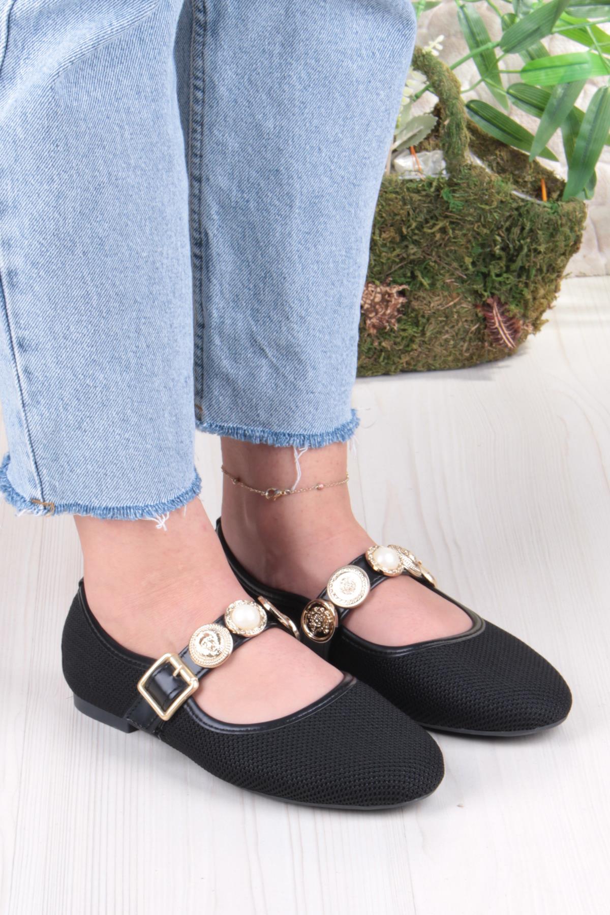 410 Ceyn Triko Toka Detaylı Şık Ev İş Ofis Rahat Günlük Ayakkabı Kadın Babet - Görsel 4