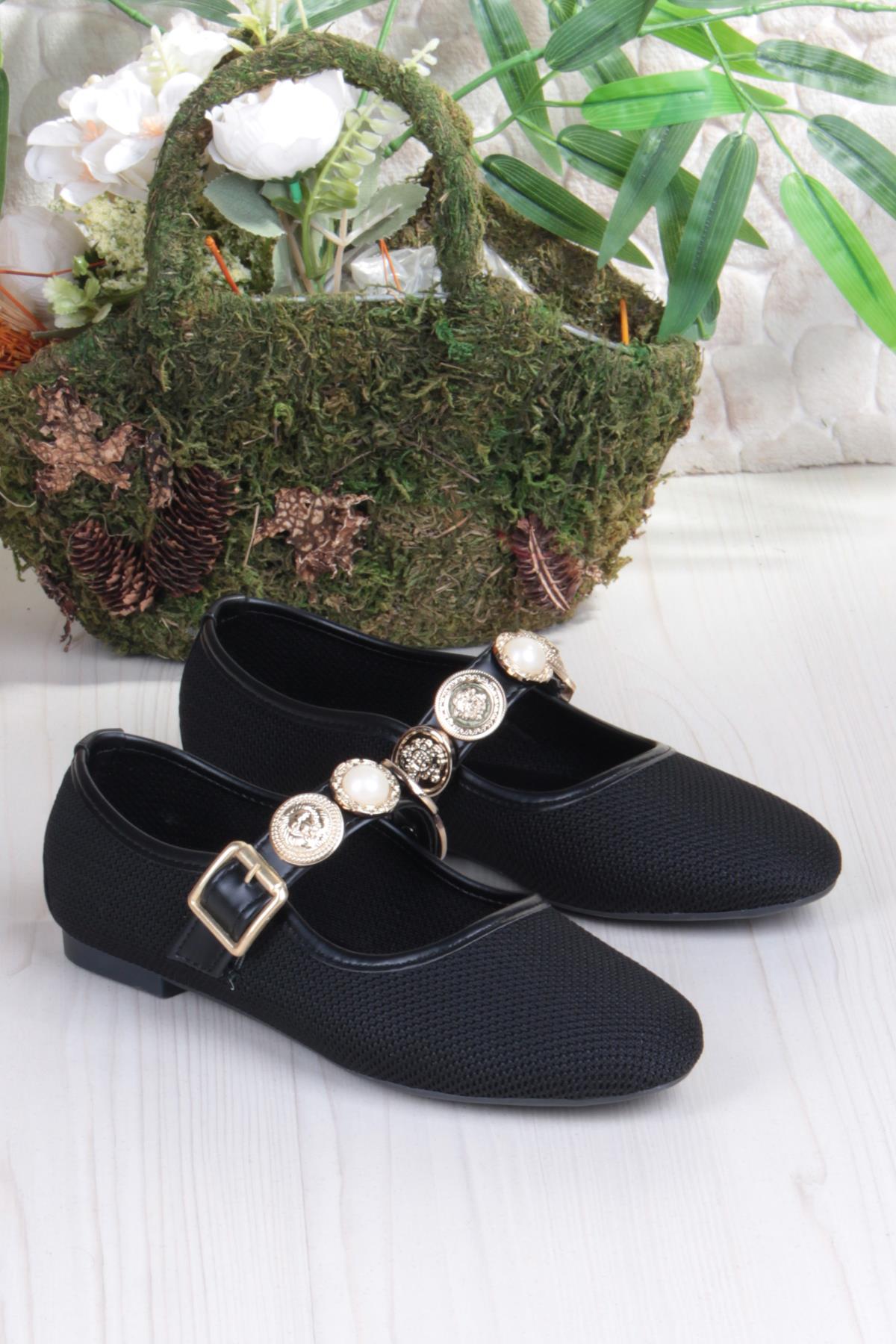 410 Ceyn Triko Toka Detaylı Şık Ev İş Ofis Rahat Günlük Ayakkabı Kadın Babet - Görsel 5