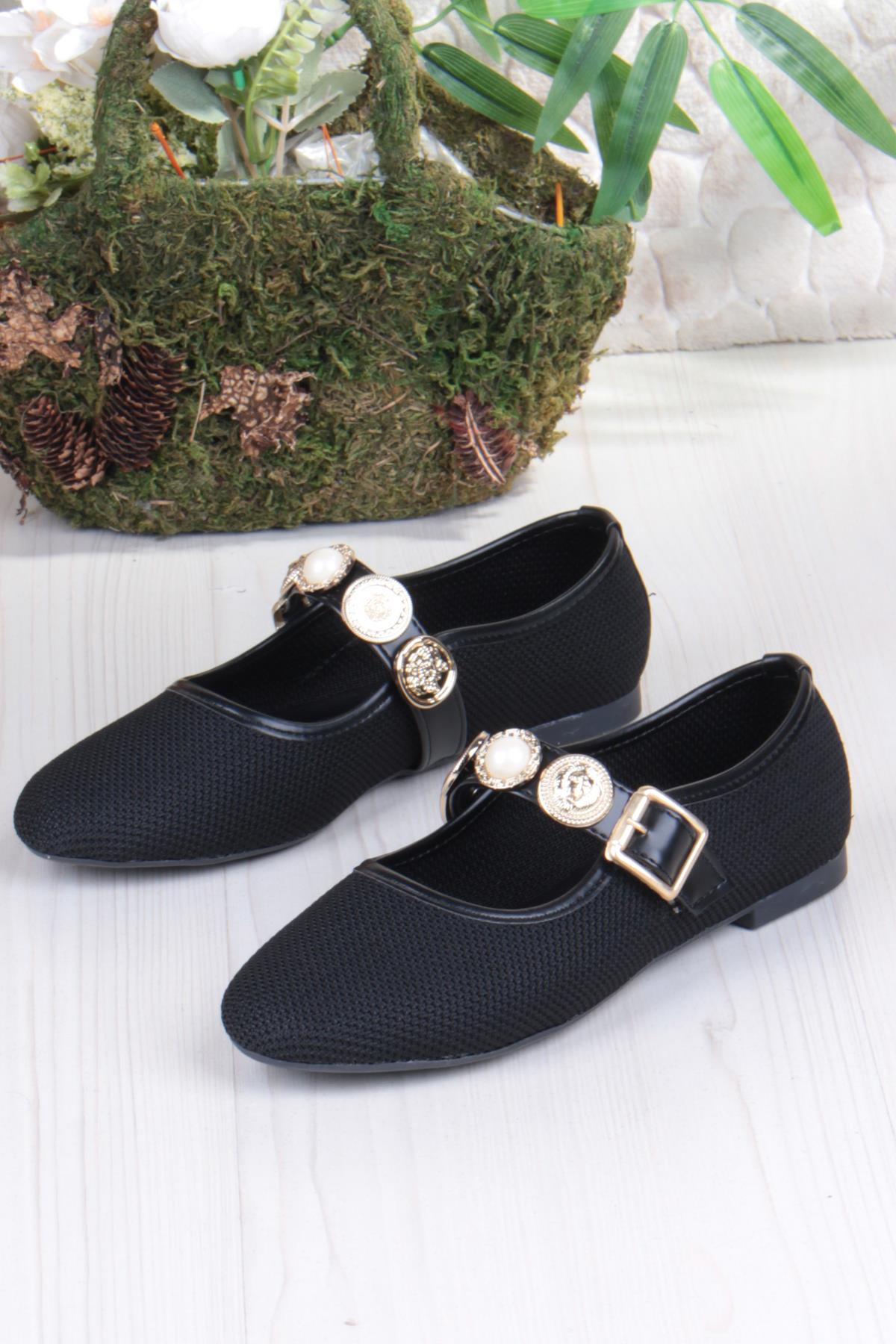 410 Ceyn Triko Toka Detaylı Şık Ev İş Ofis Rahat Günlük Ayakkabı Kadın Babet - Görsel 6