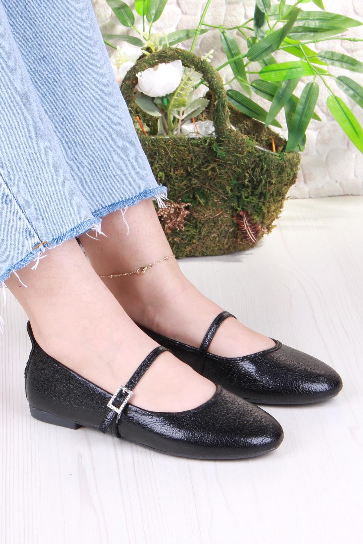 01-636 Soft Baskılı Toka Detaylı Şık Ev İş Ofis Rahat Günlük Ayakkabı Kadın Babet - Görsel 2