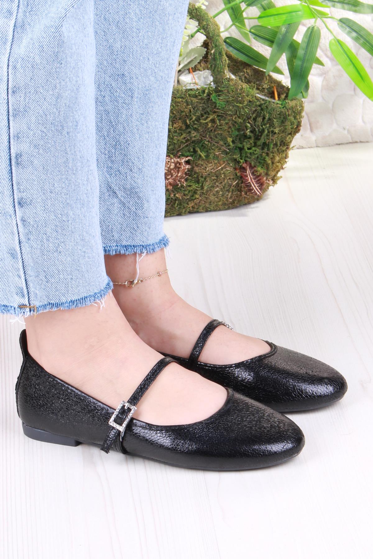 01-636 Soft Baskılı Toka Detaylı Şık Ev İş Ofis Rahat Günlük Ayakkabı Kadın Babet - Görsel 4
