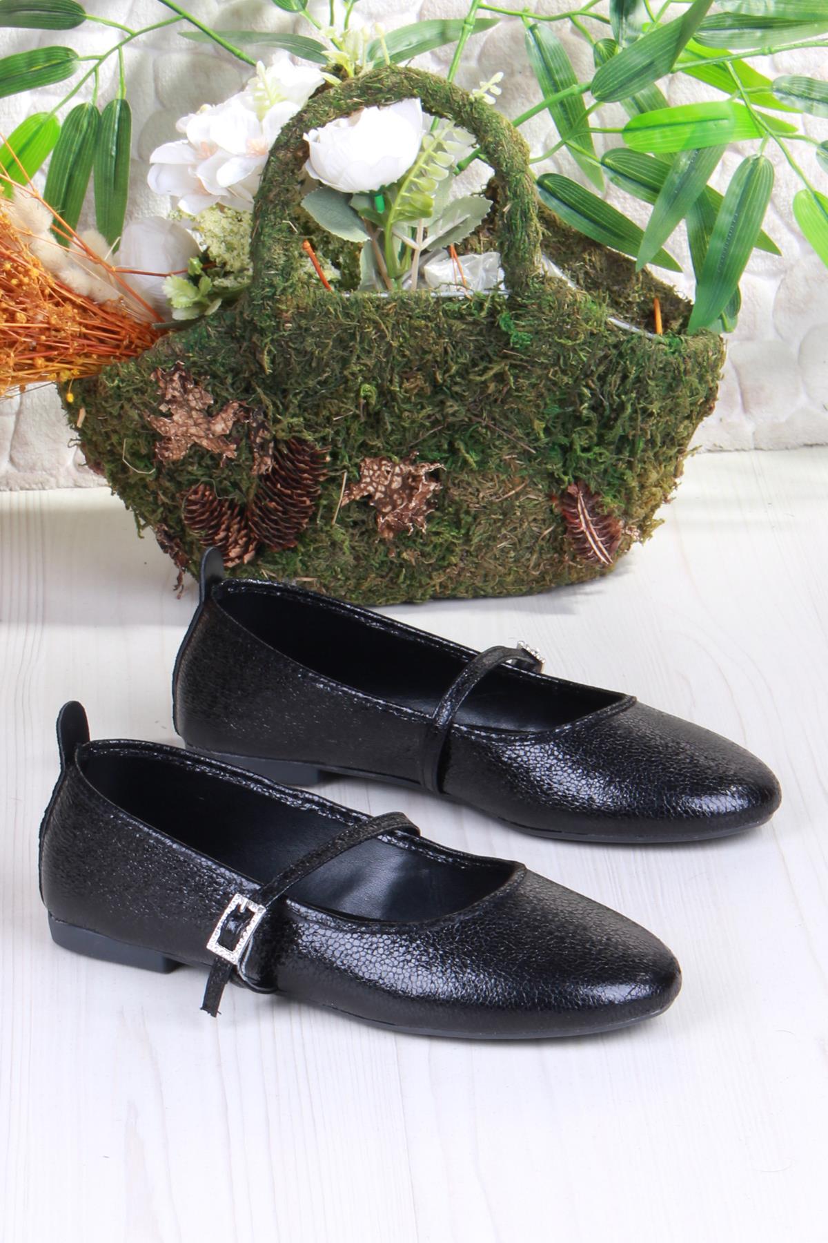 01-636 Soft Baskılı Toka Detaylı Şık Ev İş Ofis Rahat Günlük Ayakkabı Kadın Babet - Görsel 5