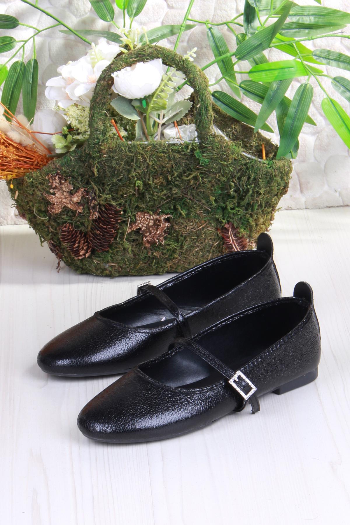 01-636 Soft Baskılı Toka Detaylı Şık Ev İş Ofis Rahat Günlük Ayakkabı Kadın Babet - Görsel 6