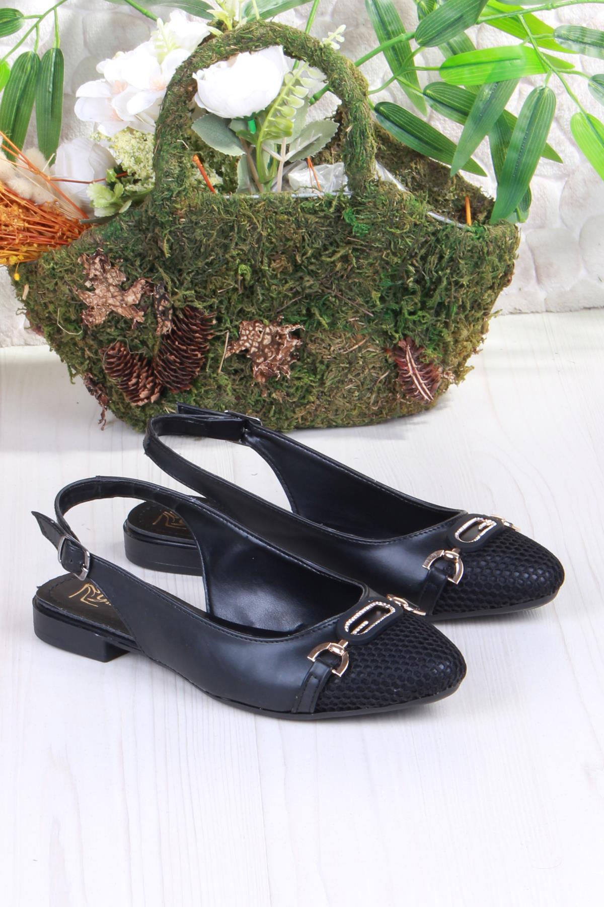 5057 Taş Toka Detaylı Şık Rahat Arkası Açık Kadın Babet - Görsel 5