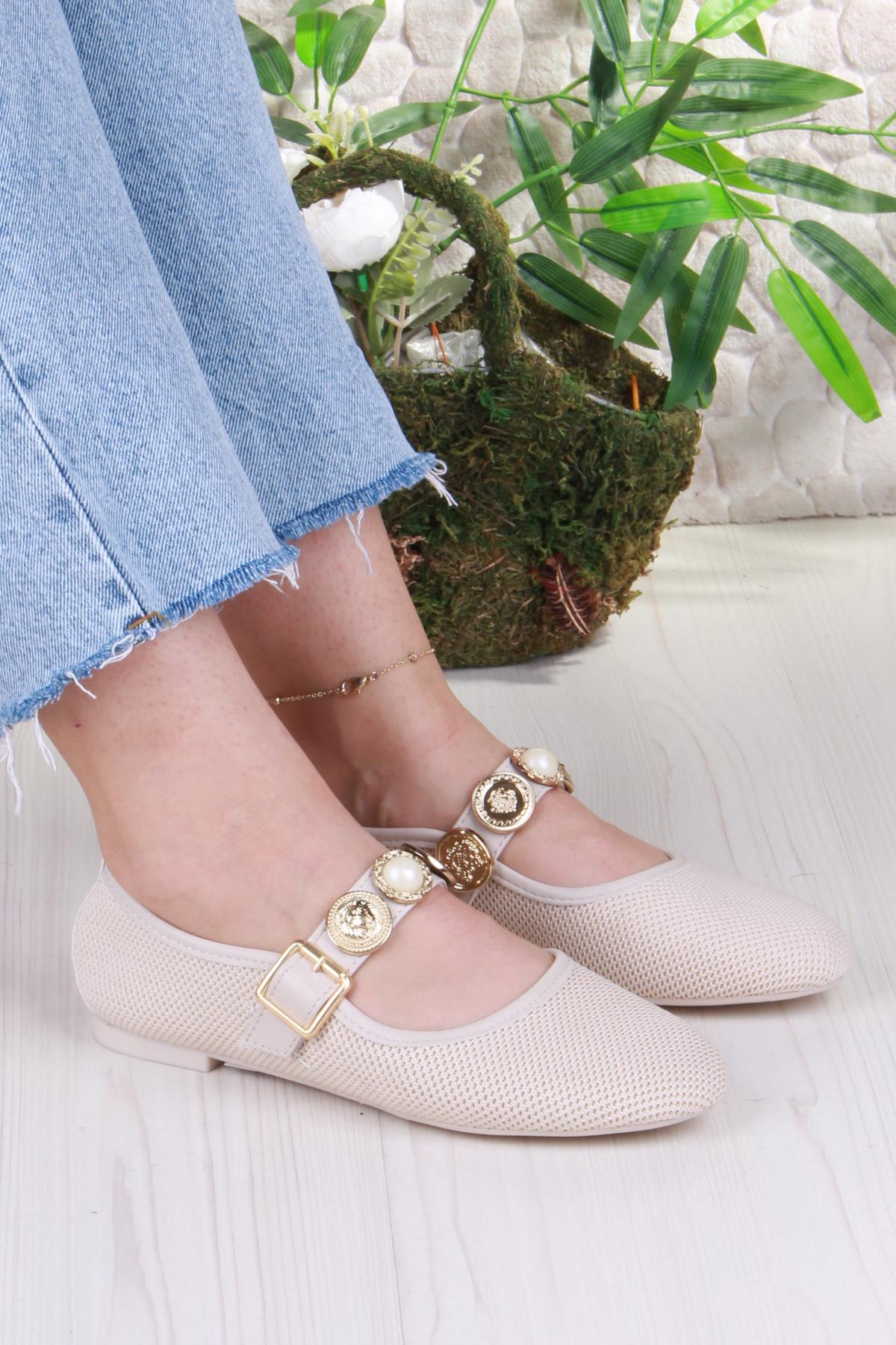 410 Ceyn Triko Toka Detaylı Şık Ev İş Ofis Rahat Günlük Ayakkabı Kadın Babet - Görsel 2