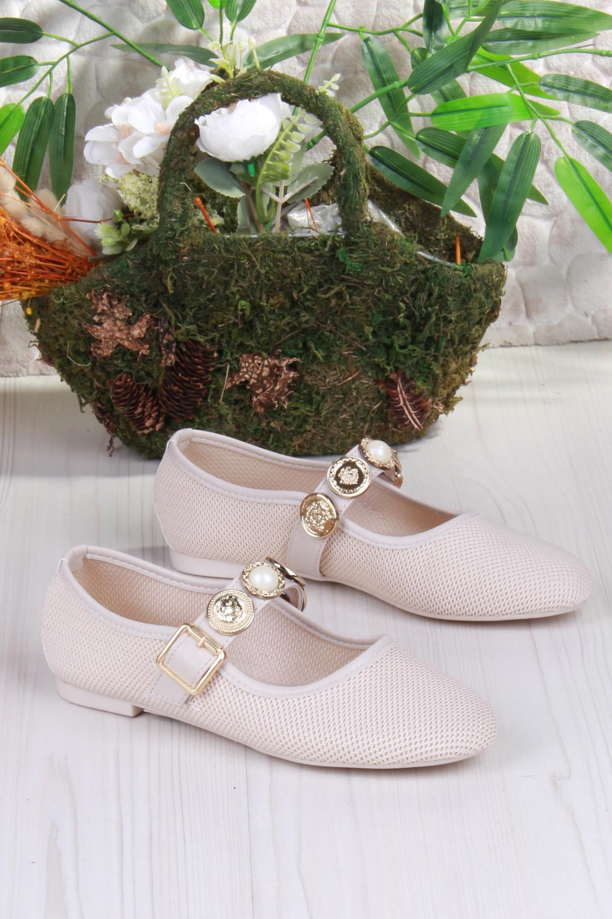 410 Ceyn Triko Toka Detaylı Şık Ev İş Ofis Rahat Günlük Ayakkabı Kadın Babet - Görsel 5