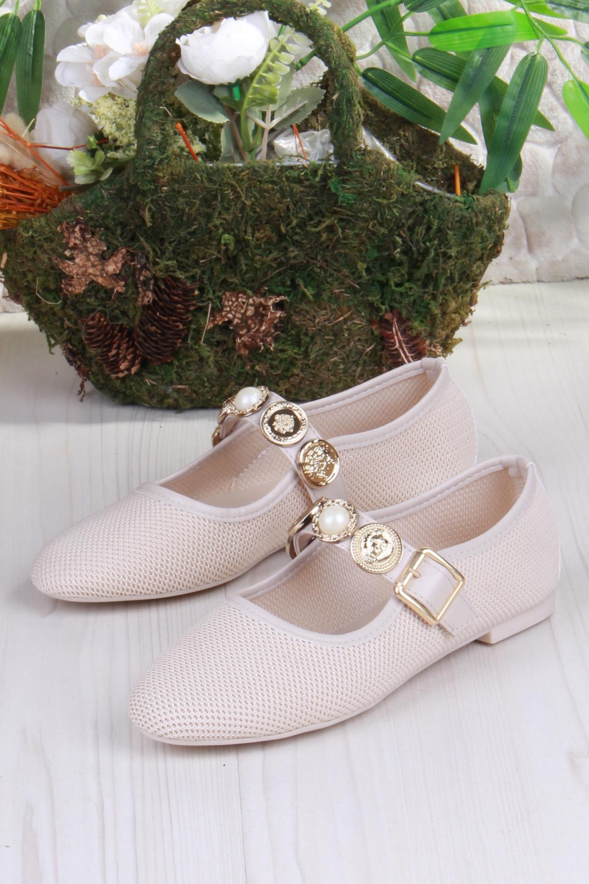 410 Ceyn Triko Toka Detaylı Şık Ev İş Ofis Rahat Günlük Ayakkabı Kadın Babet - Görsel 6