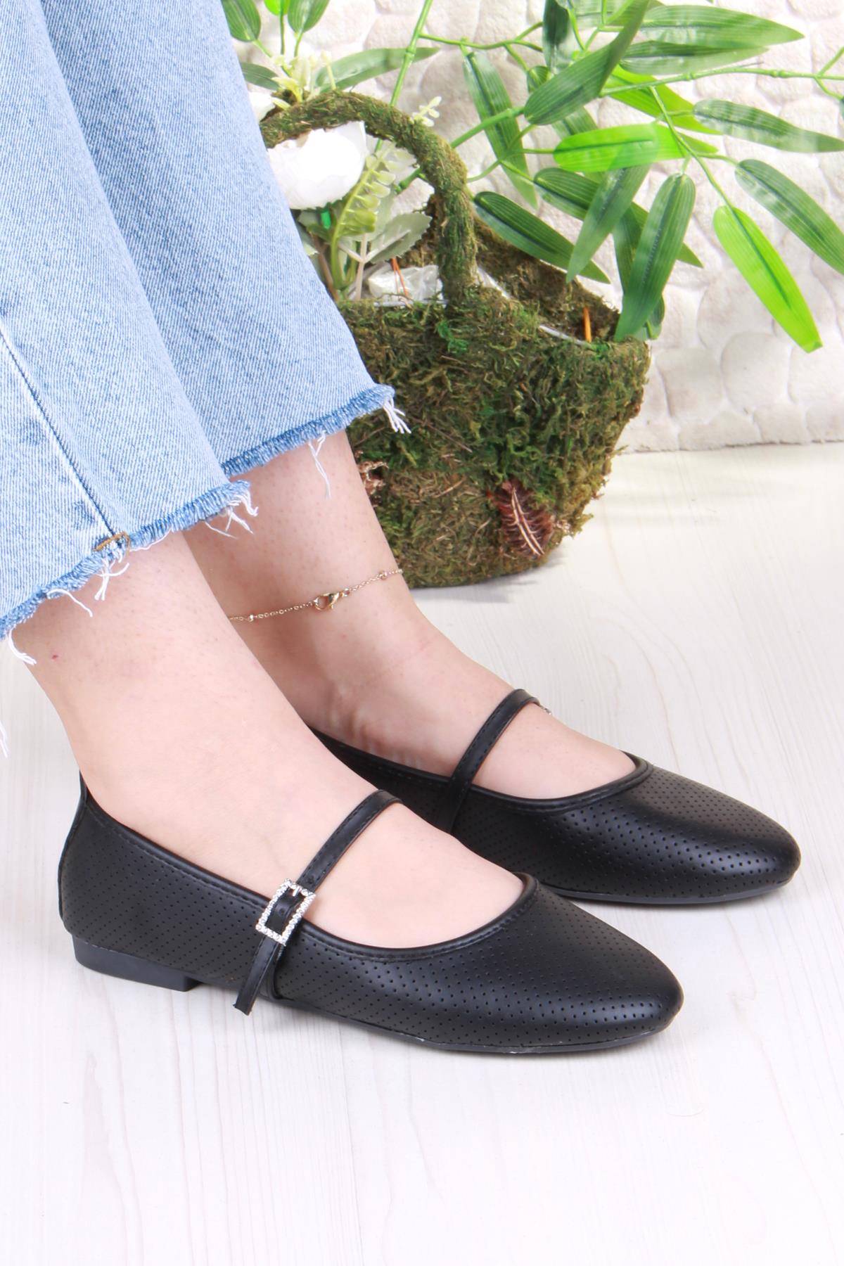 01-512 Soft Toka Detaylı Şık Ev İş Ofis Rahat Günlük Ayakkabı Kadın Babet - Görsel 2