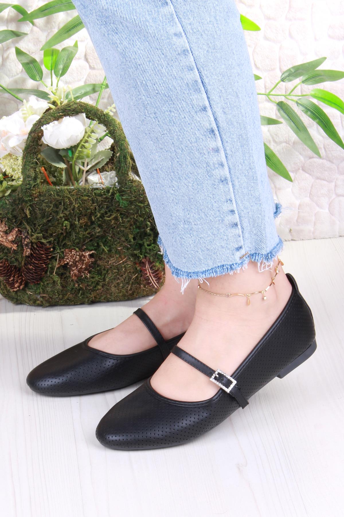 01-512 Soft Toka Detaylı Şık Ev İş Ofis Rahat Günlük Ayakkabı Kadın Babet - Görsel 3