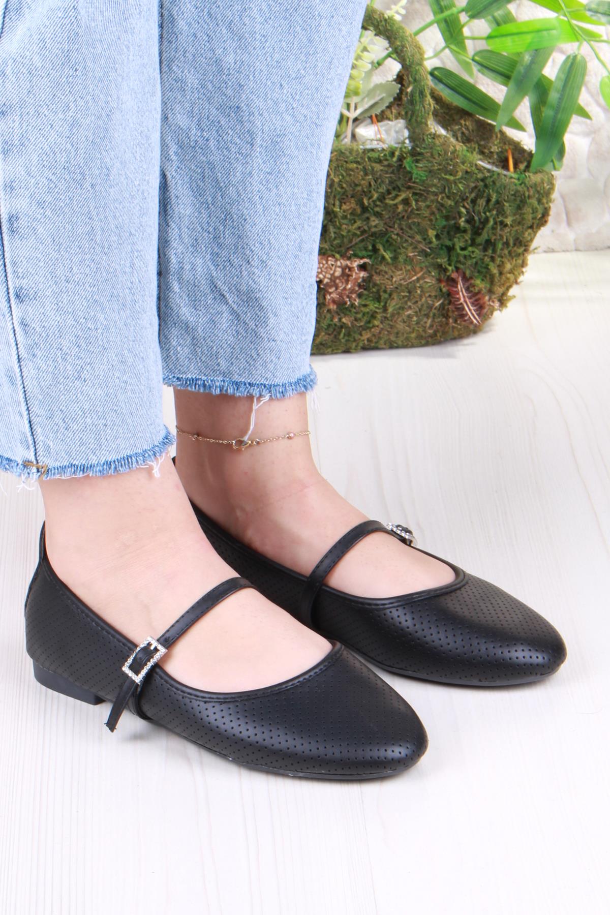 01-512 Soft Toka Detaylı Şık Ev İş Ofis Rahat Günlük Ayakkabı Kadın Babet - Görsel 4