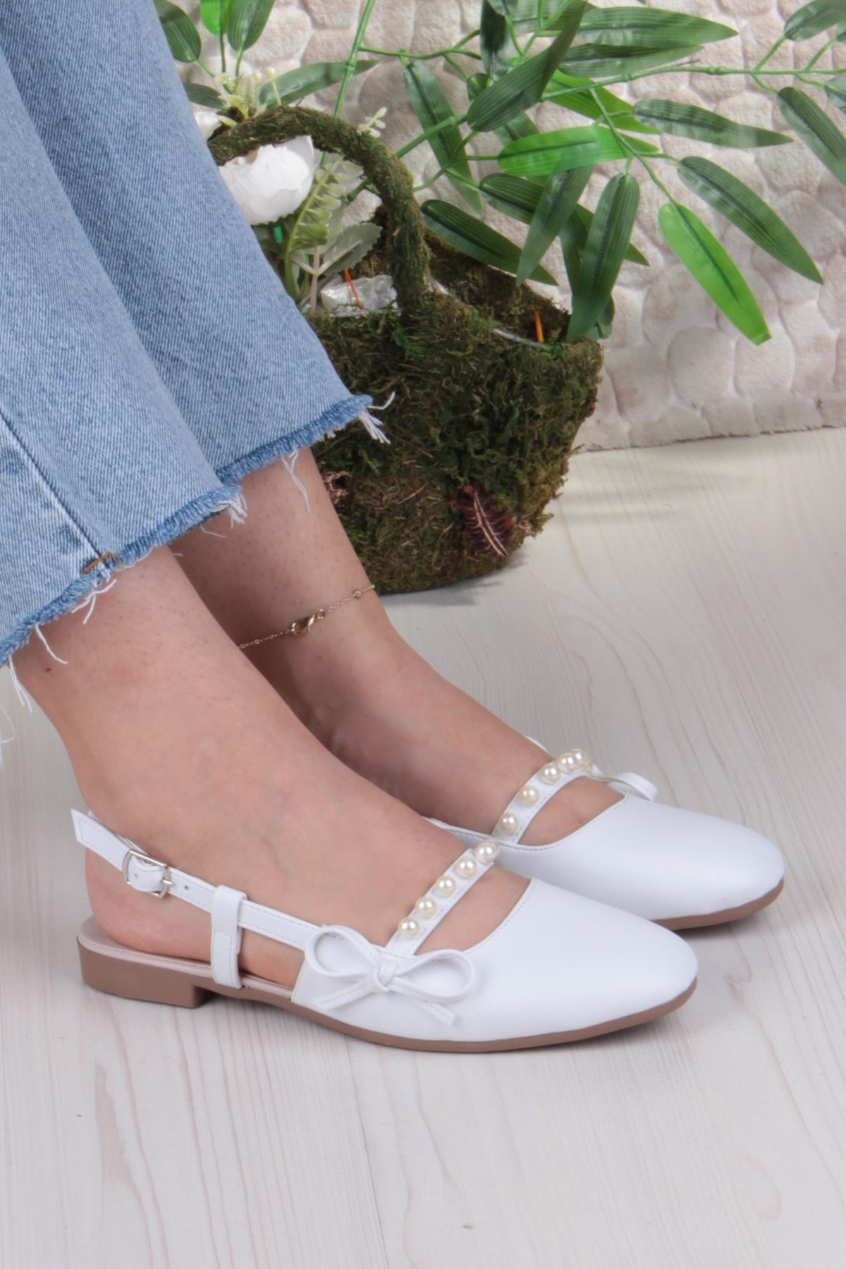 251 Ceyn İnci Toka Detaylı Şık Ev İş Ofis Rahat Günlük Ayakkabı Kadın Babet - Görsel 2