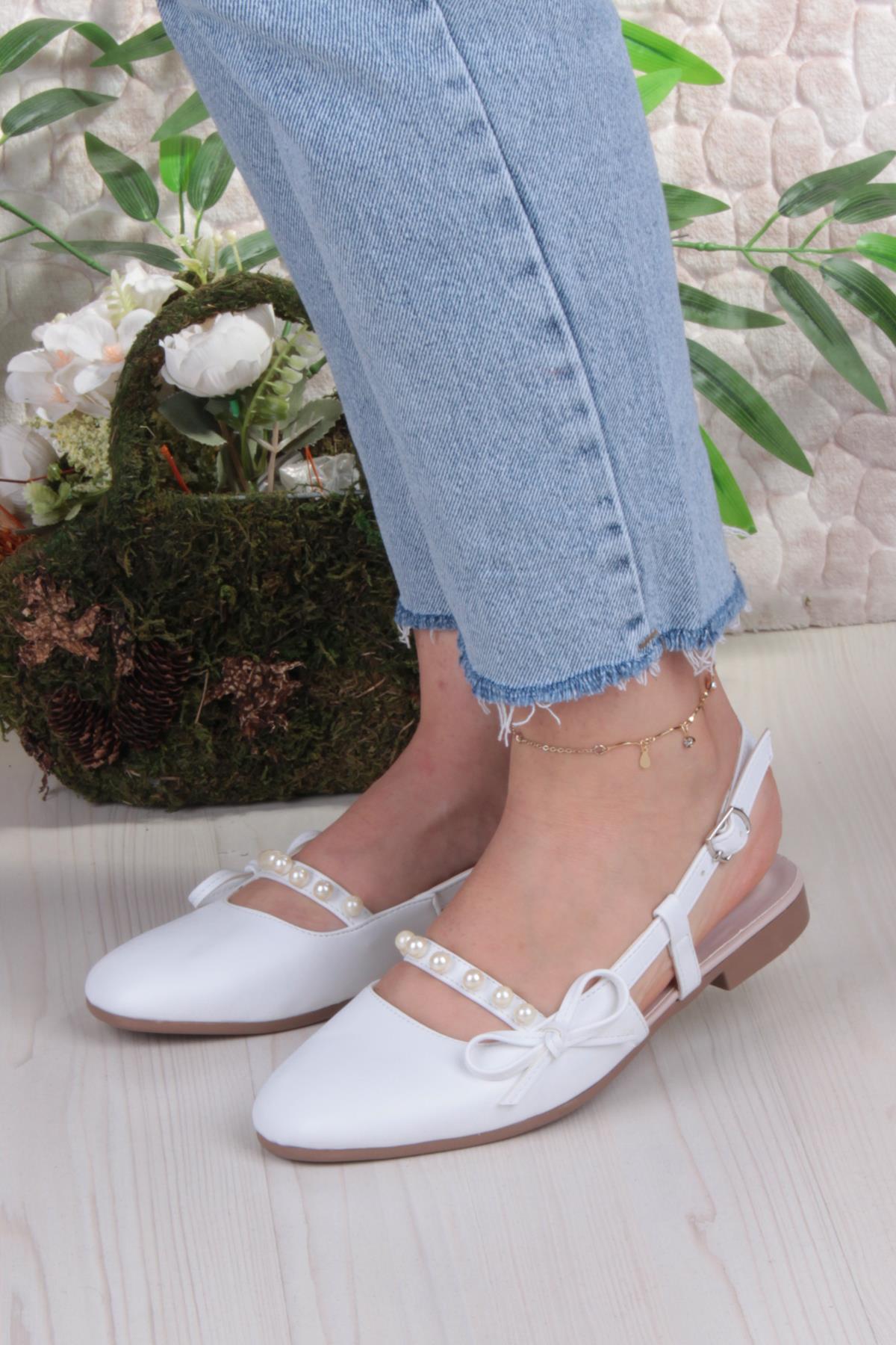 251 Ceyn İnci Toka Detaylı Şık Ev İş Ofis Rahat Günlük Ayakkabı Kadın Babet - Görsel 3