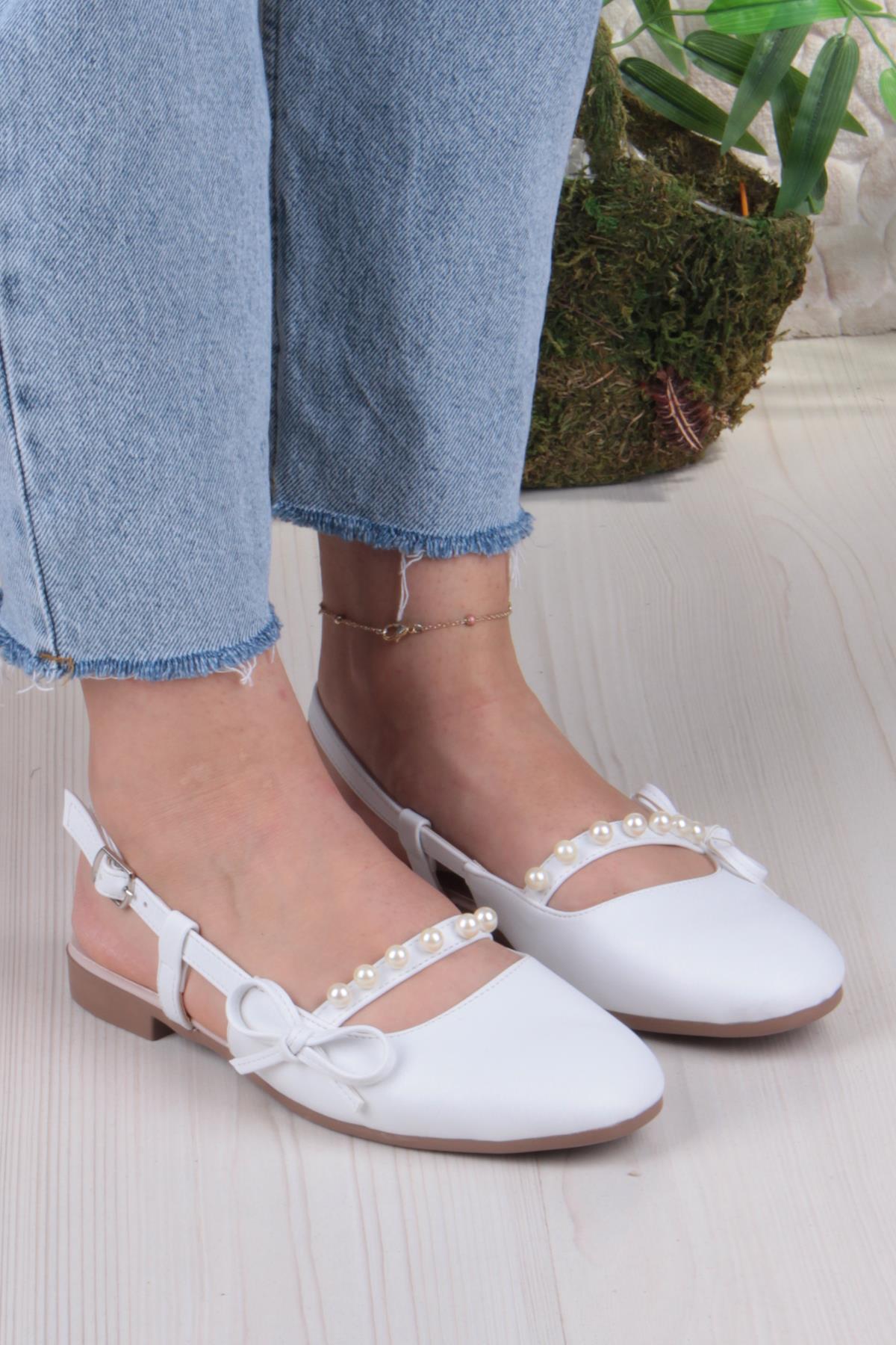 251 Ceyn İnci Toka Detaylı Şık Ev İş Ofis Rahat Günlük Ayakkabı Kadın Babet - Görsel 4