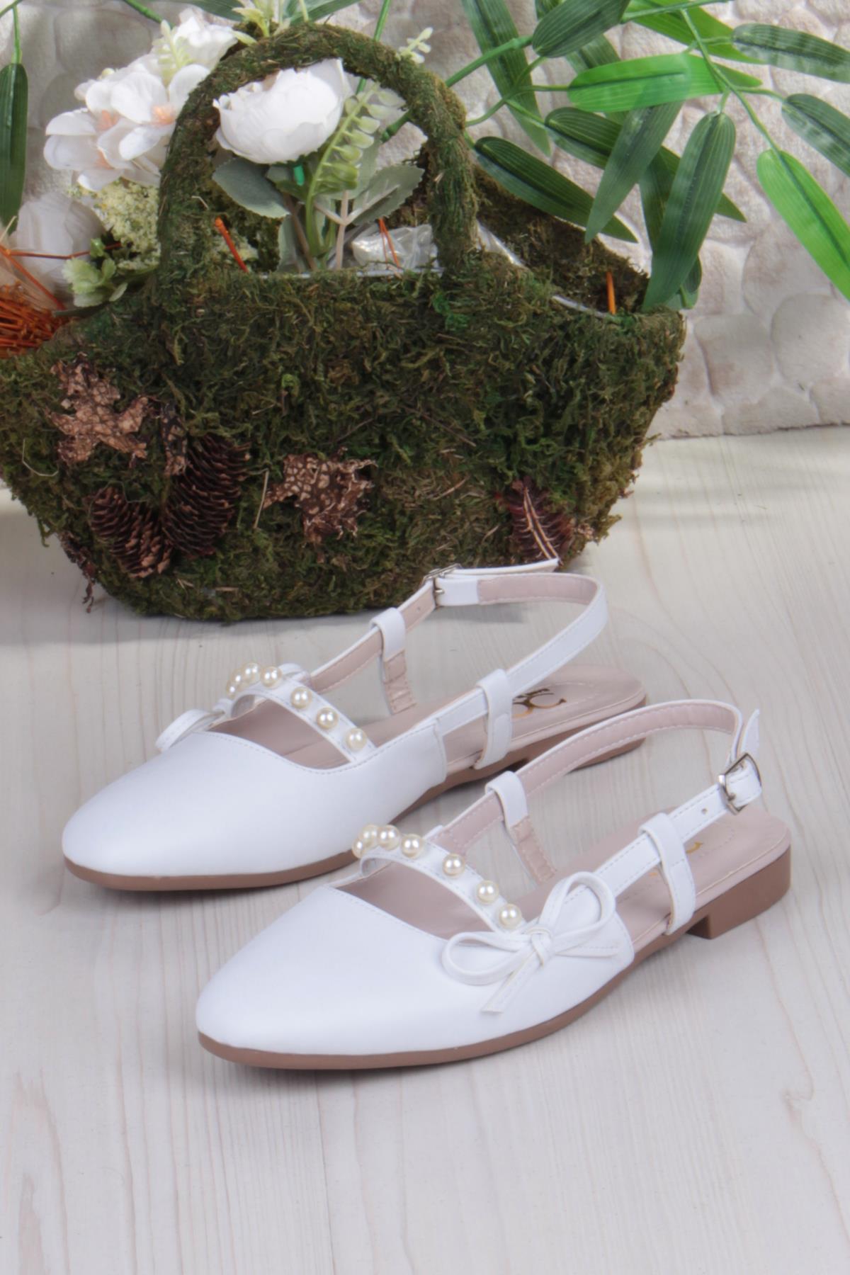 251 Ceyn İnci Toka Detaylı Şık Ev İş Ofis Rahat Günlük Ayakkabı Kadın Babet - Görsel 6