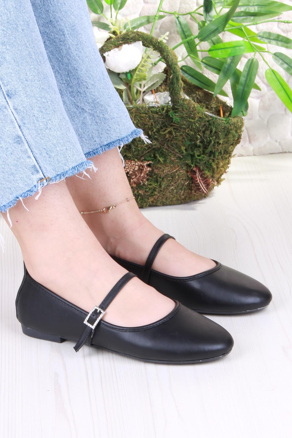 01-635 Soft Toka Detaylı Şık Ev İş Ofis Rahat Günlük Ayakkabı Kadın Babet - Görsel 2