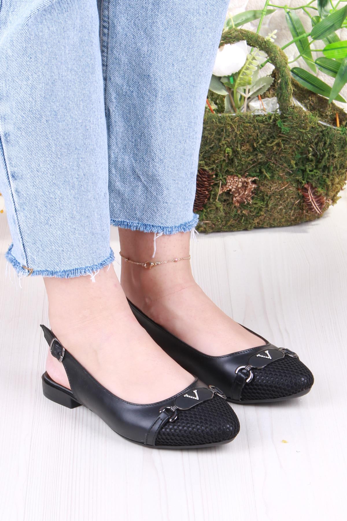 5056 Taş Toka Detaylı Şık Rahat Arkası Açık Kadın Babet - Görsel 4