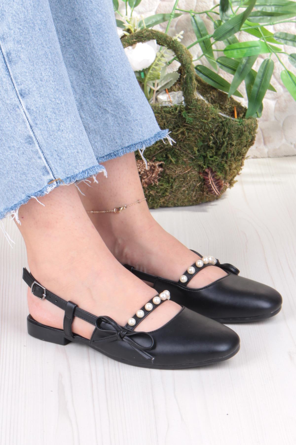 251 Ceyn İnci Toka Detaylı Şık Ev İş Ofis Rahat Günlük Ayakkabı Kadın Babet - Görsel 2