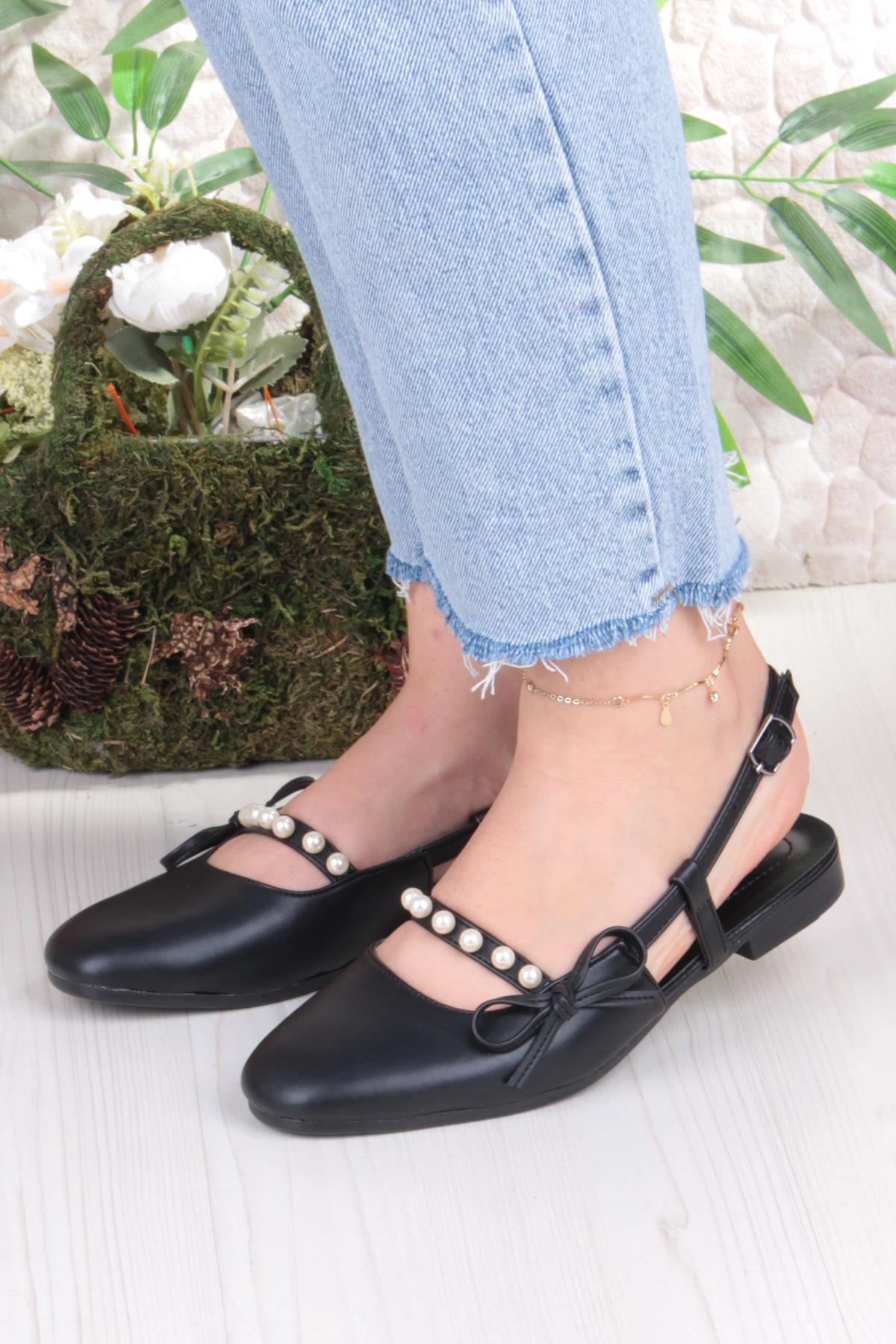 251 Ceyn İnci Toka Detaylı Şık Ev İş Ofis Rahat Günlük Ayakkabı Kadın Babet - Görsel 3