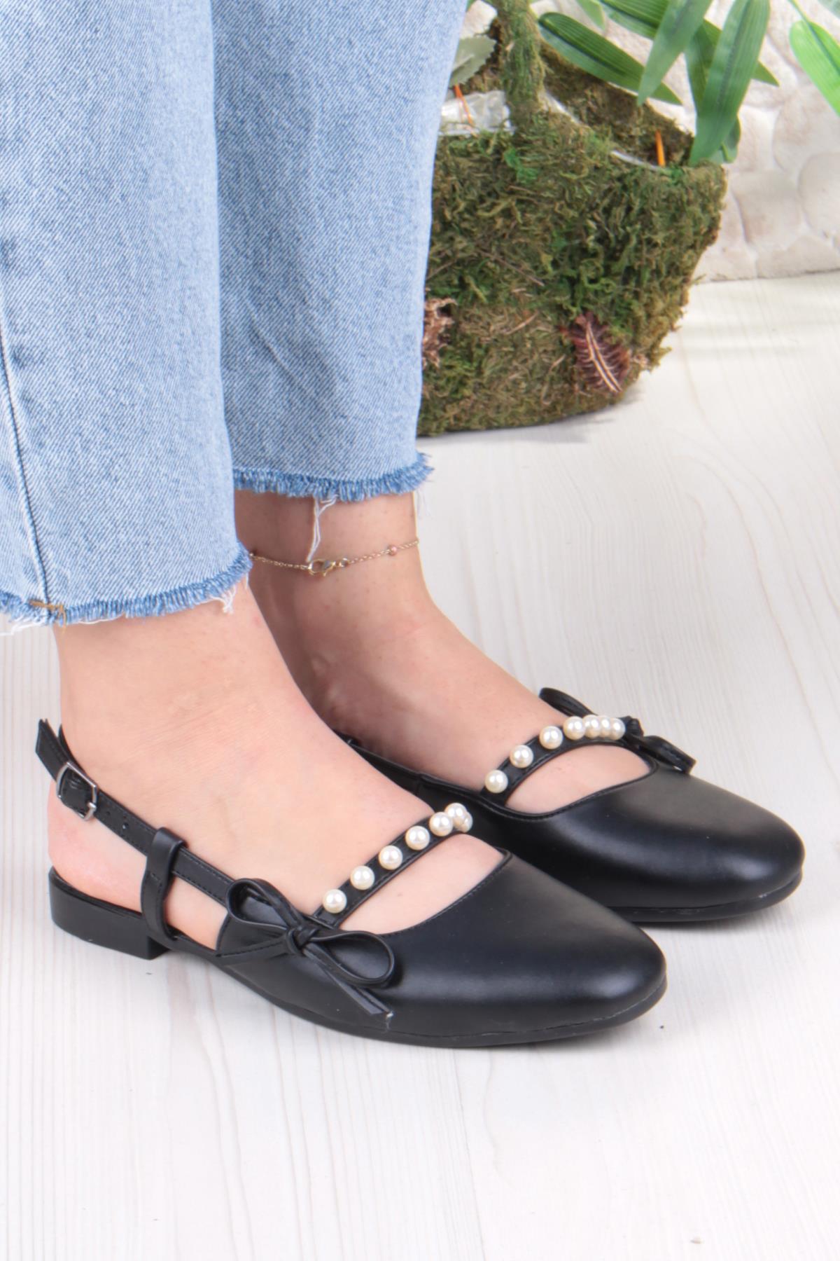 251 Ceyn İnci Toka Detaylı Şık Ev İş Ofis Rahat Günlük Ayakkabı Kadın Babet - Görsel 4
