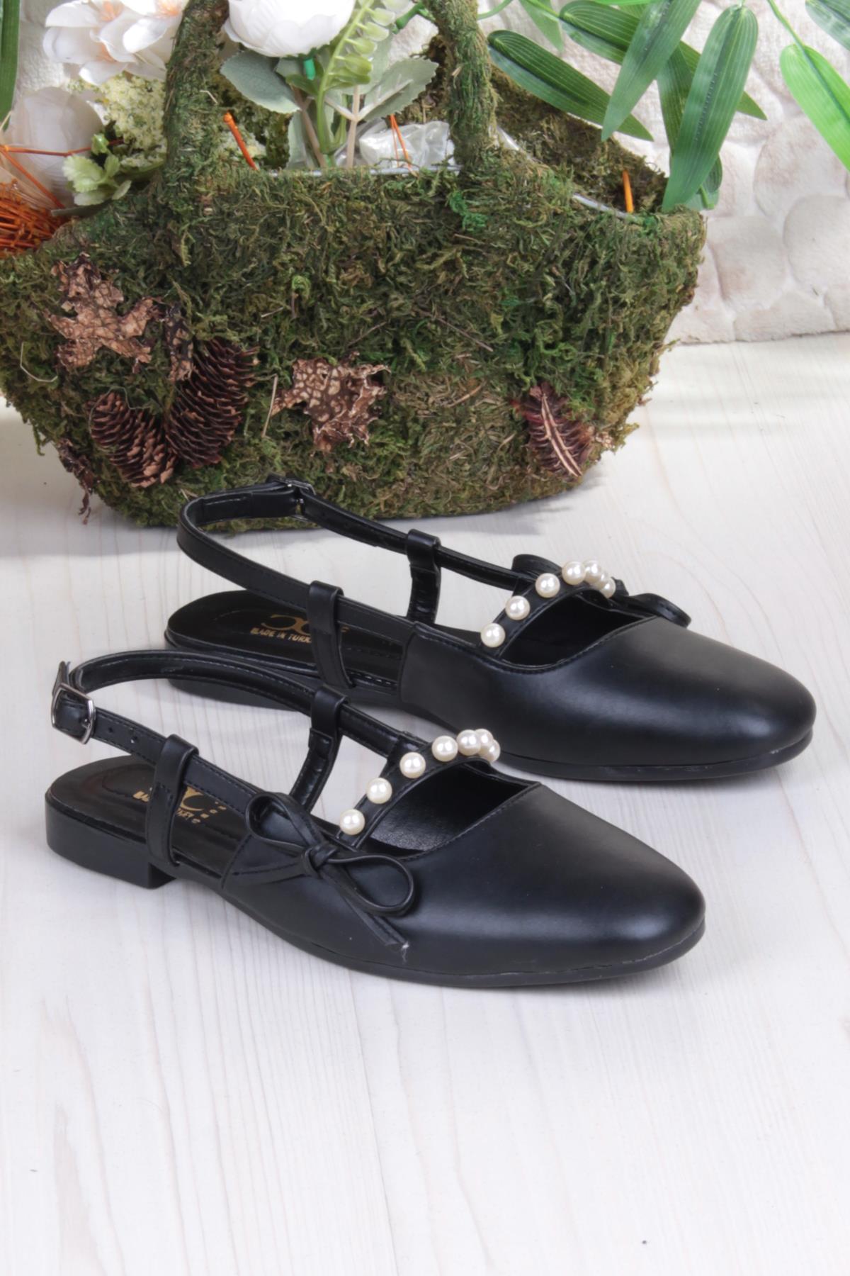 251 Ceyn İnci Toka Detaylı Şık Ev İş Ofis Rahat Günlük Ayakkabı Kadın Babet - Görsel 5