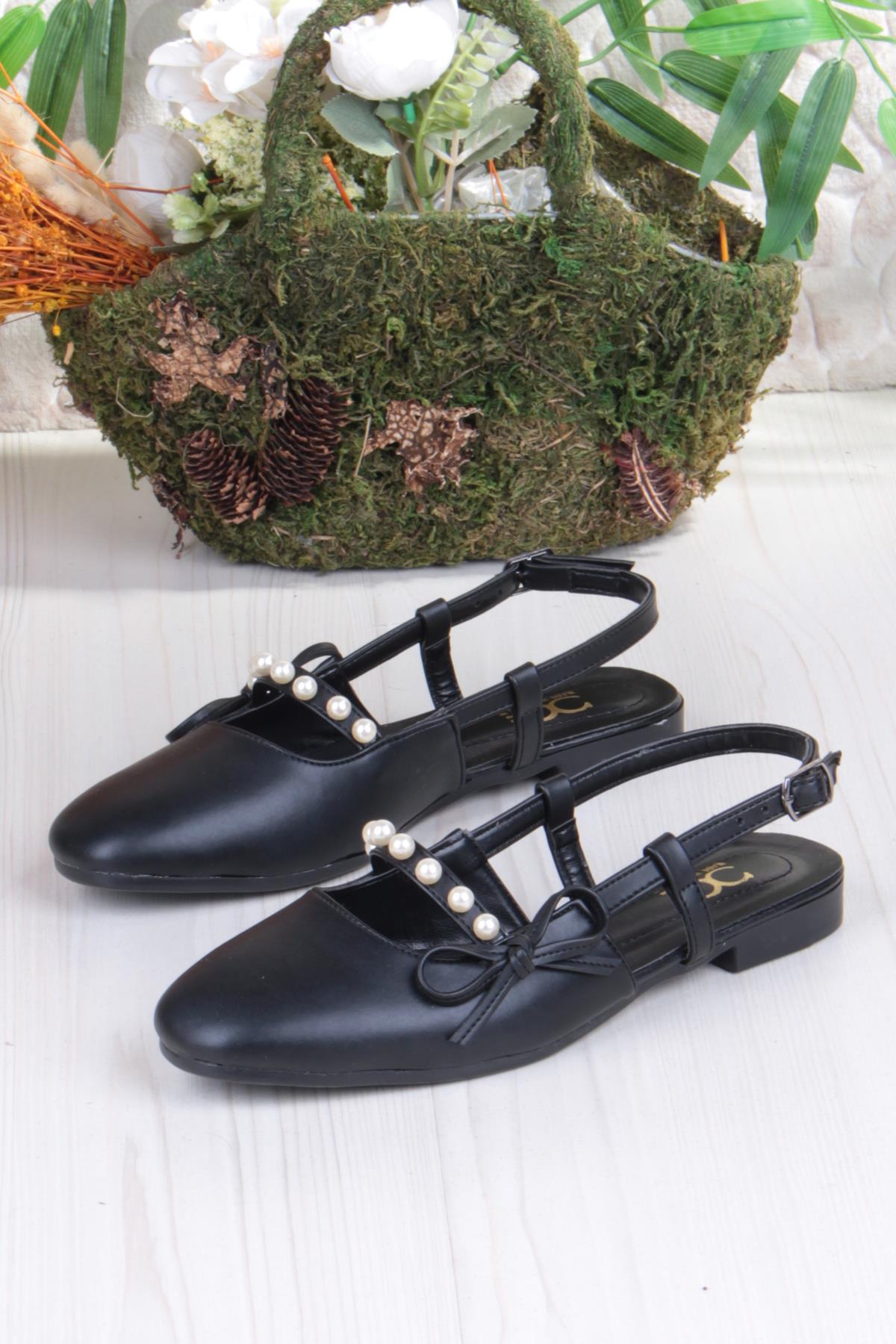 251 Ceyn İnci Toka Detaylı Şık Ev İş Ofis Rahat Günlük Ayakkabı Kadın Babet - Görsel 6