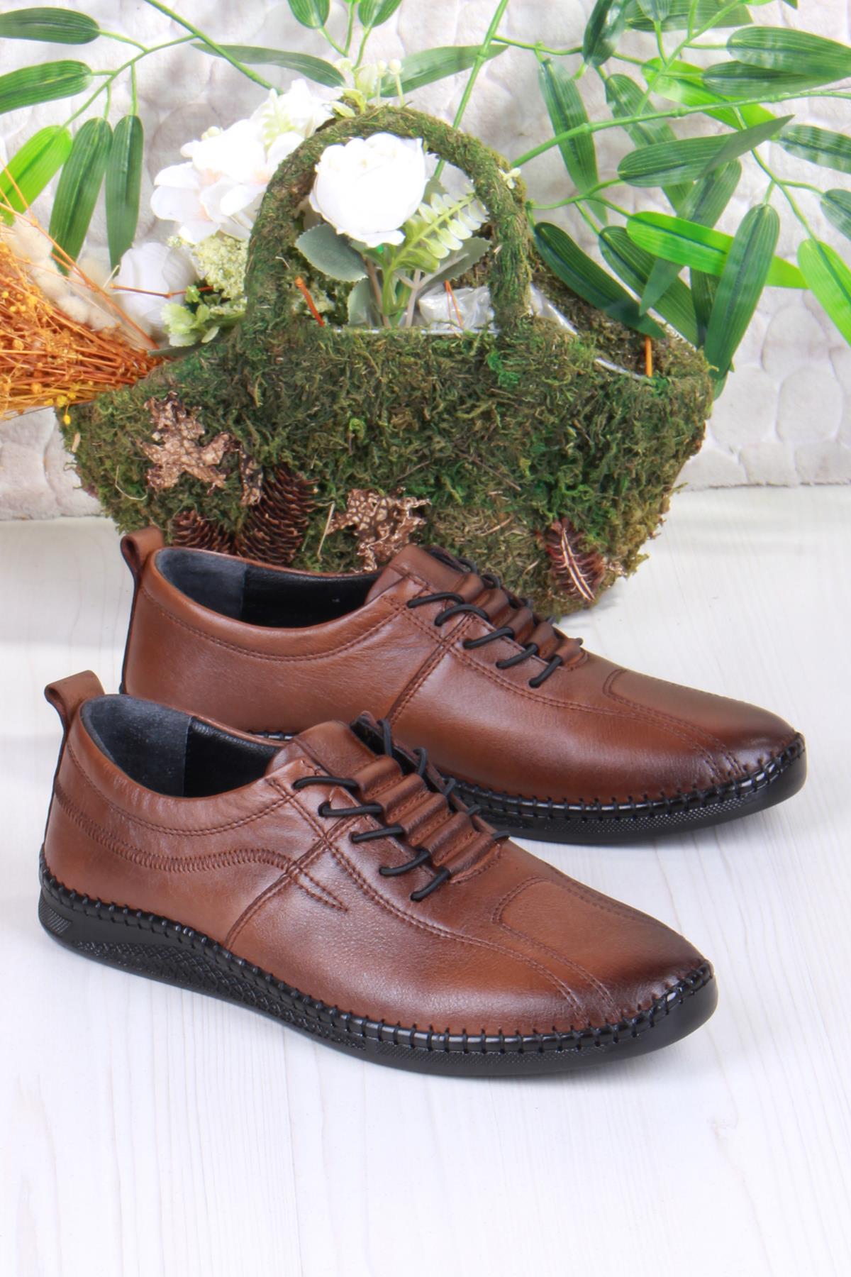 425000 Yumuşak Esnek Rahat Lastik Bağcıklı Hakiki Deri Erkek Ayakkabı - Görsel 2