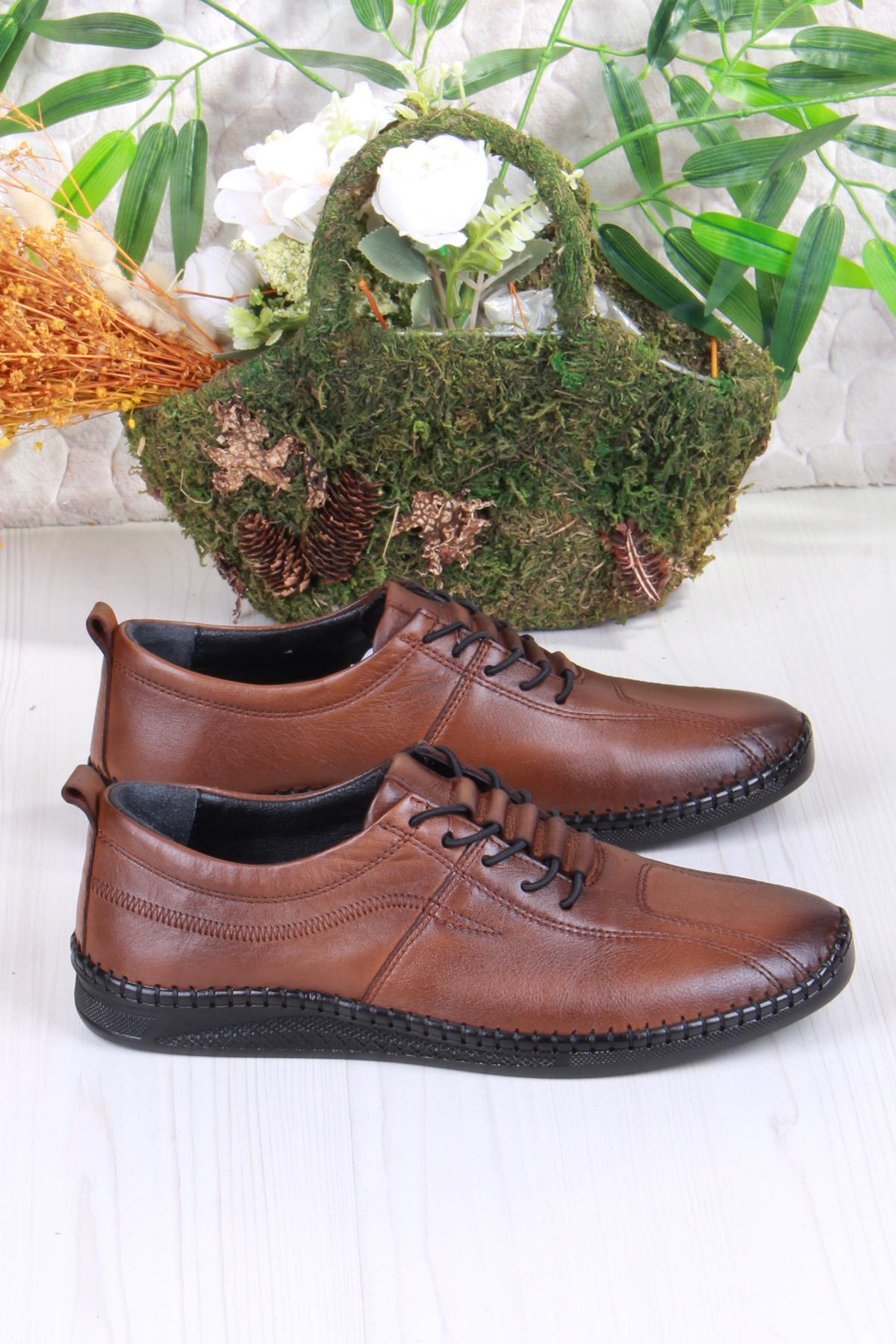 425000 Yumuşak Esnek Rahat Lastik Bağcıklı Hakiki Deri Erkek Ayakkabı - Görsel 3