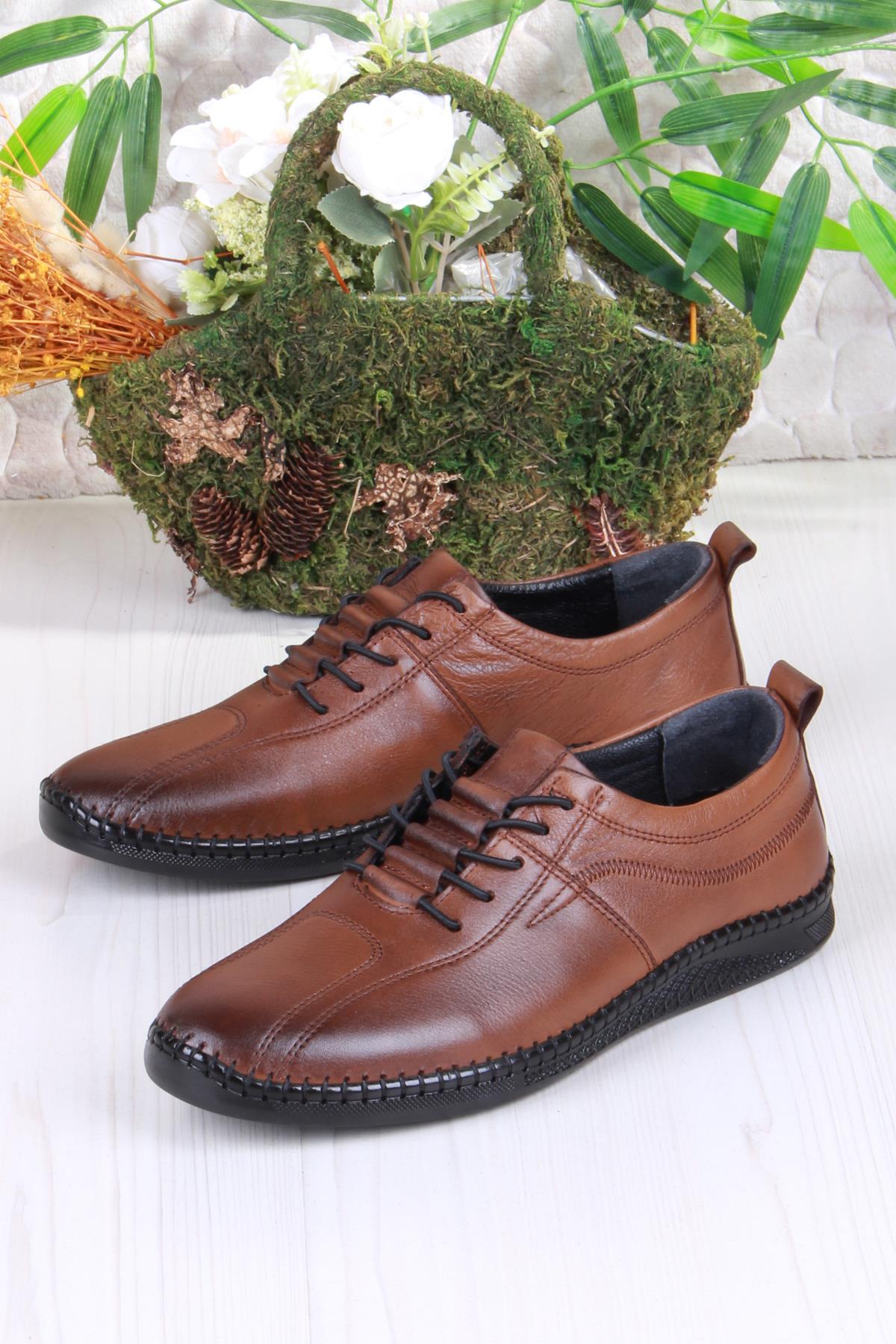 425000 Yumuşak Esnek Rahat Lastik Bağcıklı Hakiki Deri Erkek Ayakkabı - Görsel 4