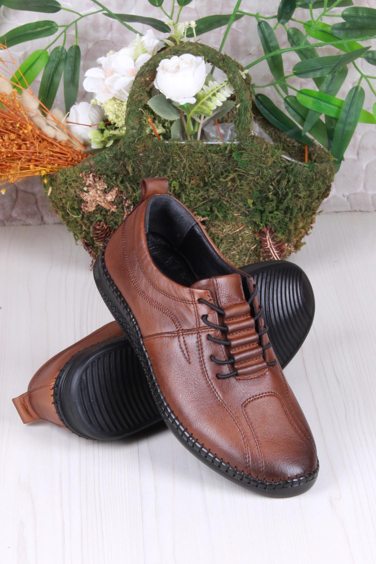 425000 Yumuşak Esnek Rahat Lastik Bağcıklı Hakiki Deri Erkek Ayakkabı - Görsel 5