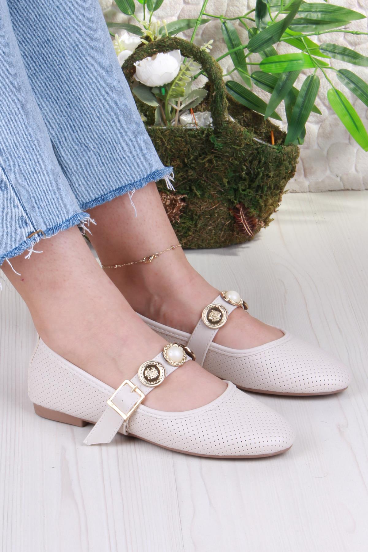 01-513 Soft Toka Detaylı Şık Ev İş Ofis Rahat Günlük Ayakkabı Kadın Babet - Görsel 2