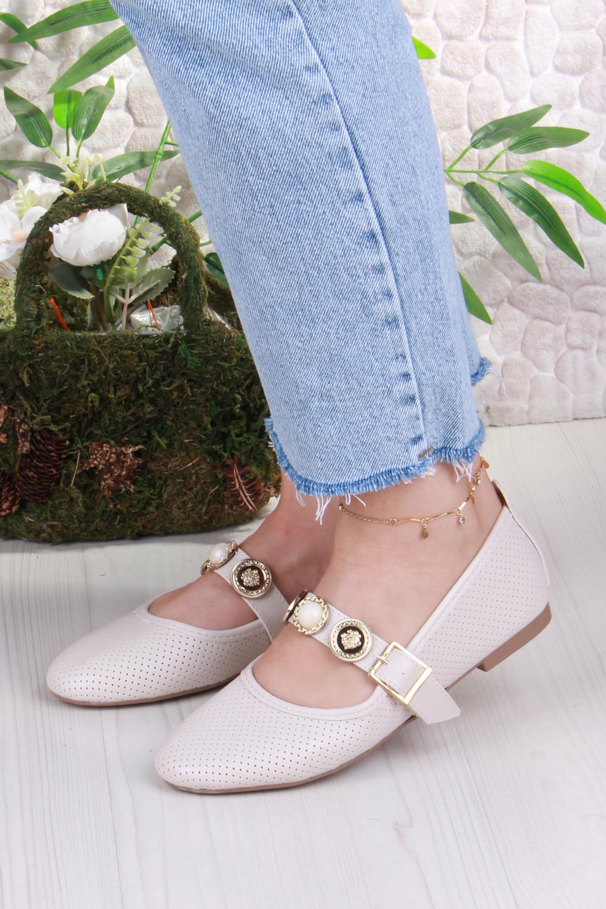 01-513 Soft Toka Detaylı Şık Ev İş Ofis Rahat Günlük Ayakkabı Kadın Babet - Görsel 3