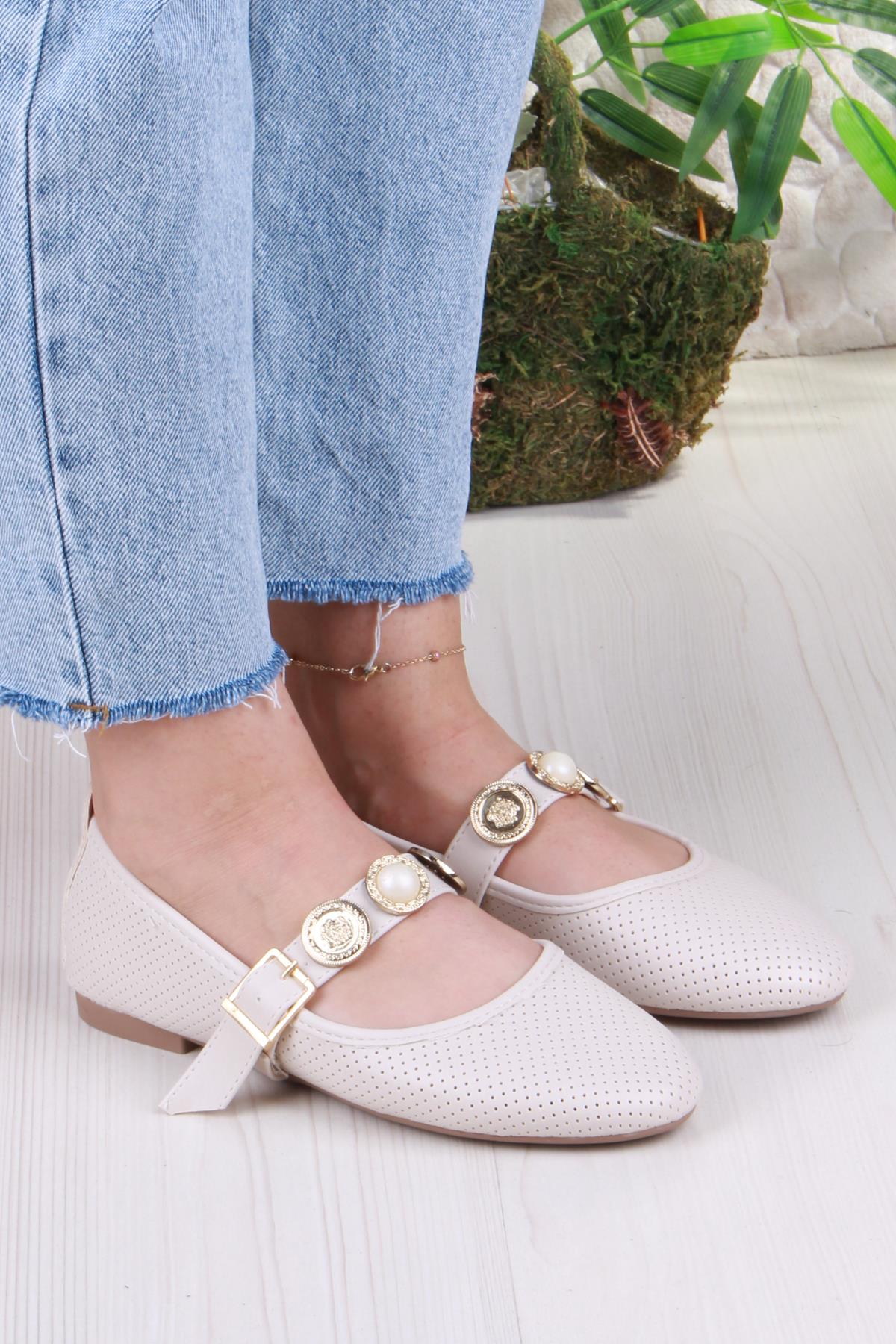 01-513 Soft Toka Detaylı Şık Ev İş Ofis Rahat Günlük Ayakkabı Kadın Babet - Görsel 4