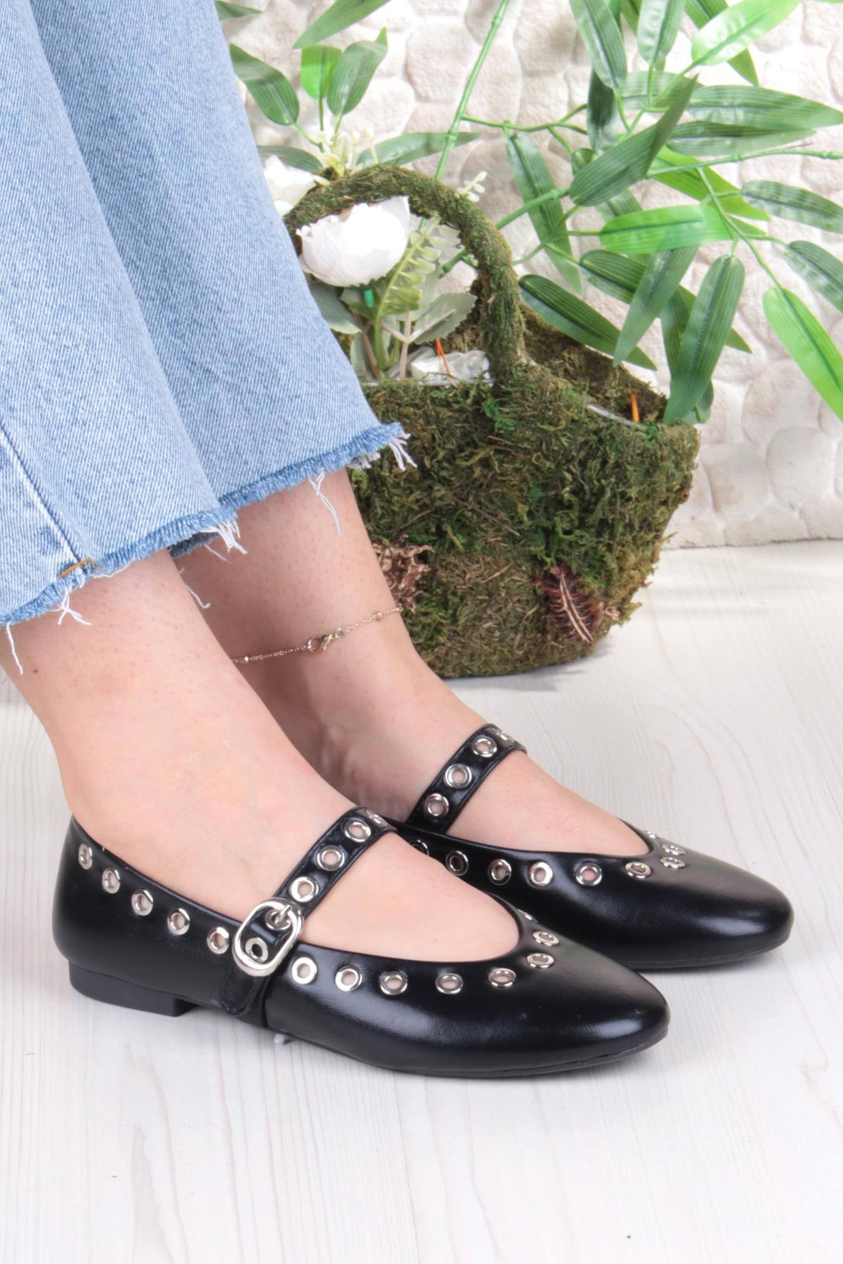 027-822 Fls Pul Detaylı Bant Toka Detaylı Kadın Babet - Görsel 2