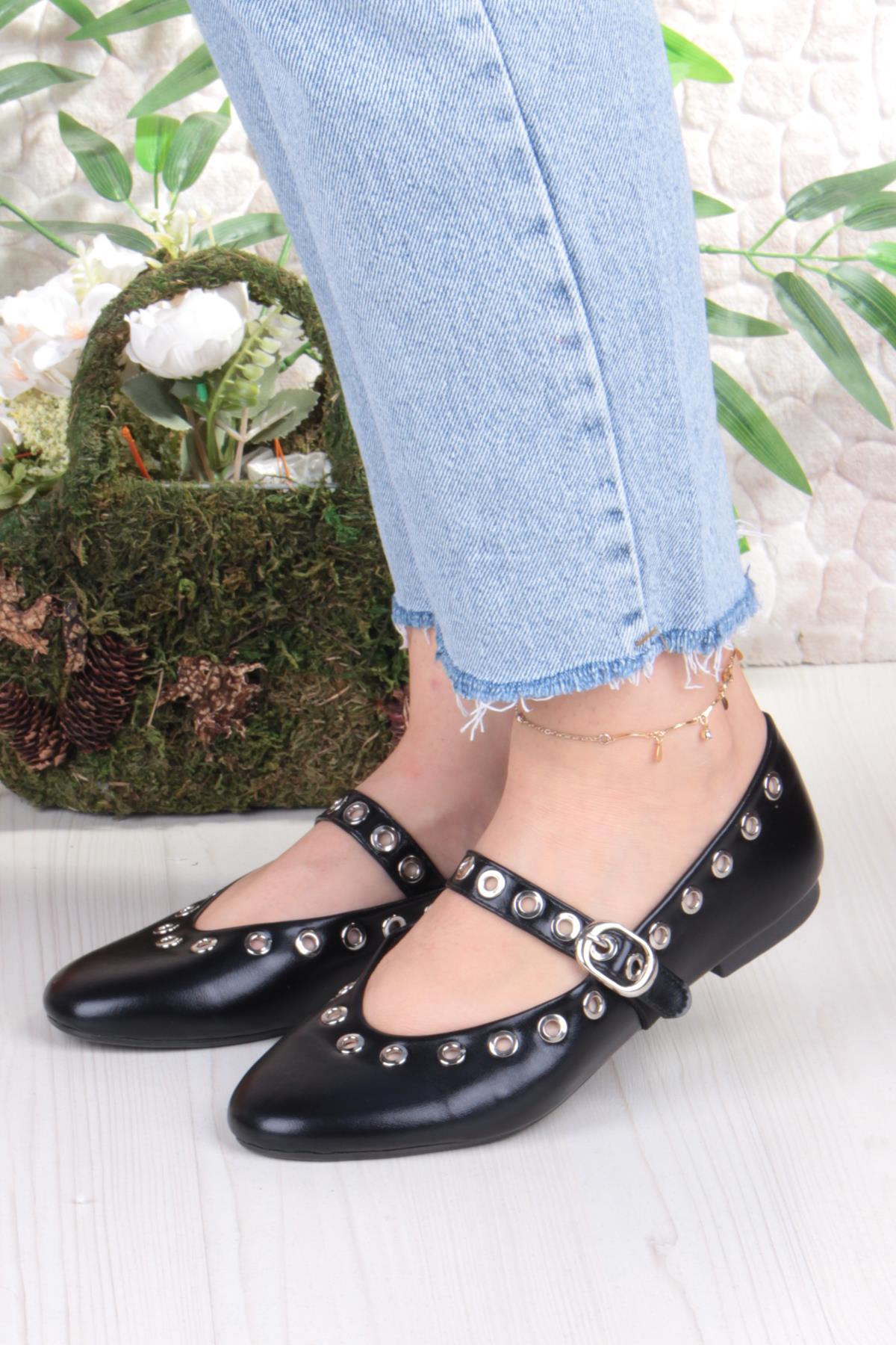 027-822 Fls Pul Detaylı Bant Toka Detaylı Kadın Babet - Görsel 3