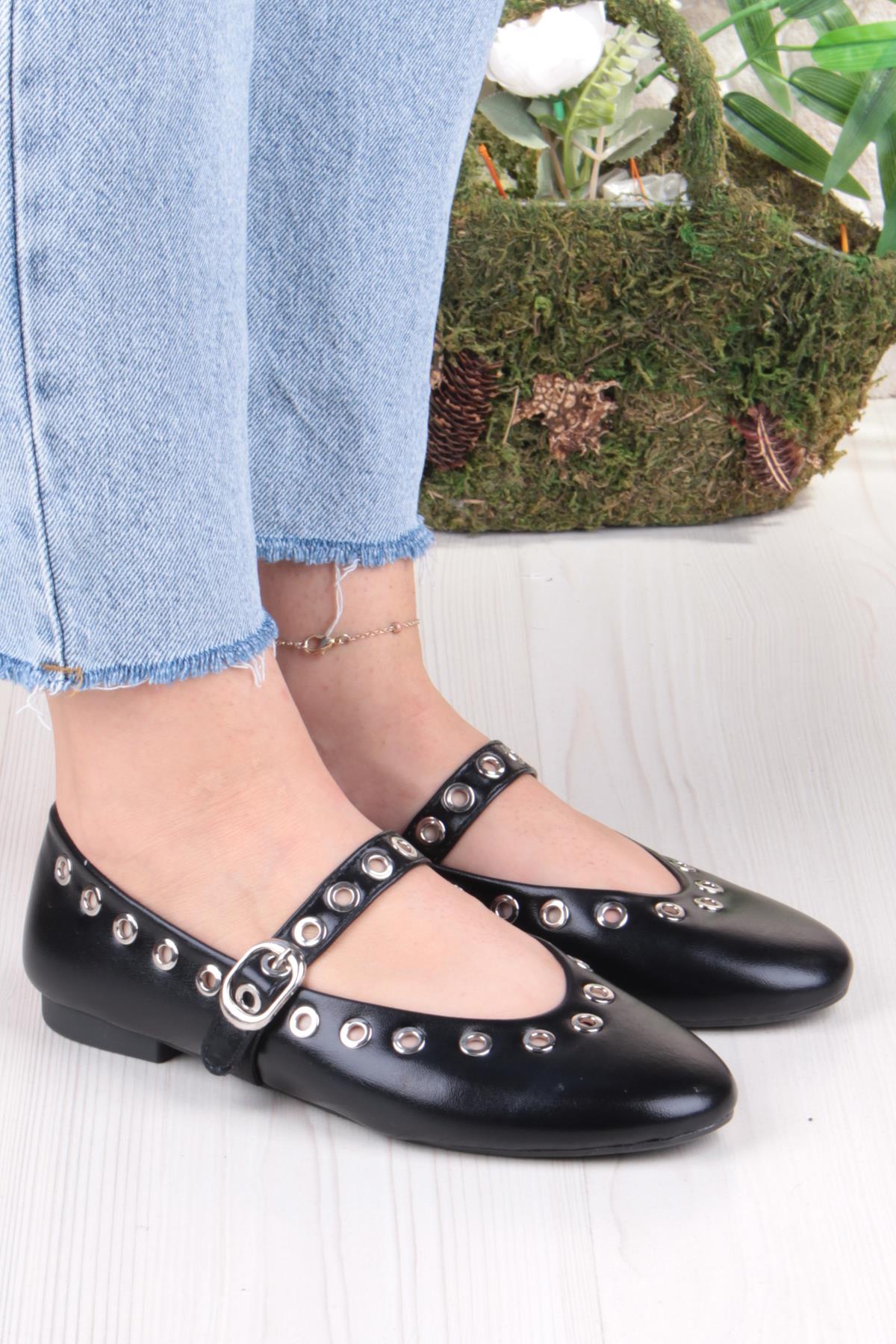 027-822 Fls Pul Detaylı Bant Toka Detaylı Kadın Babet - Görsel 4