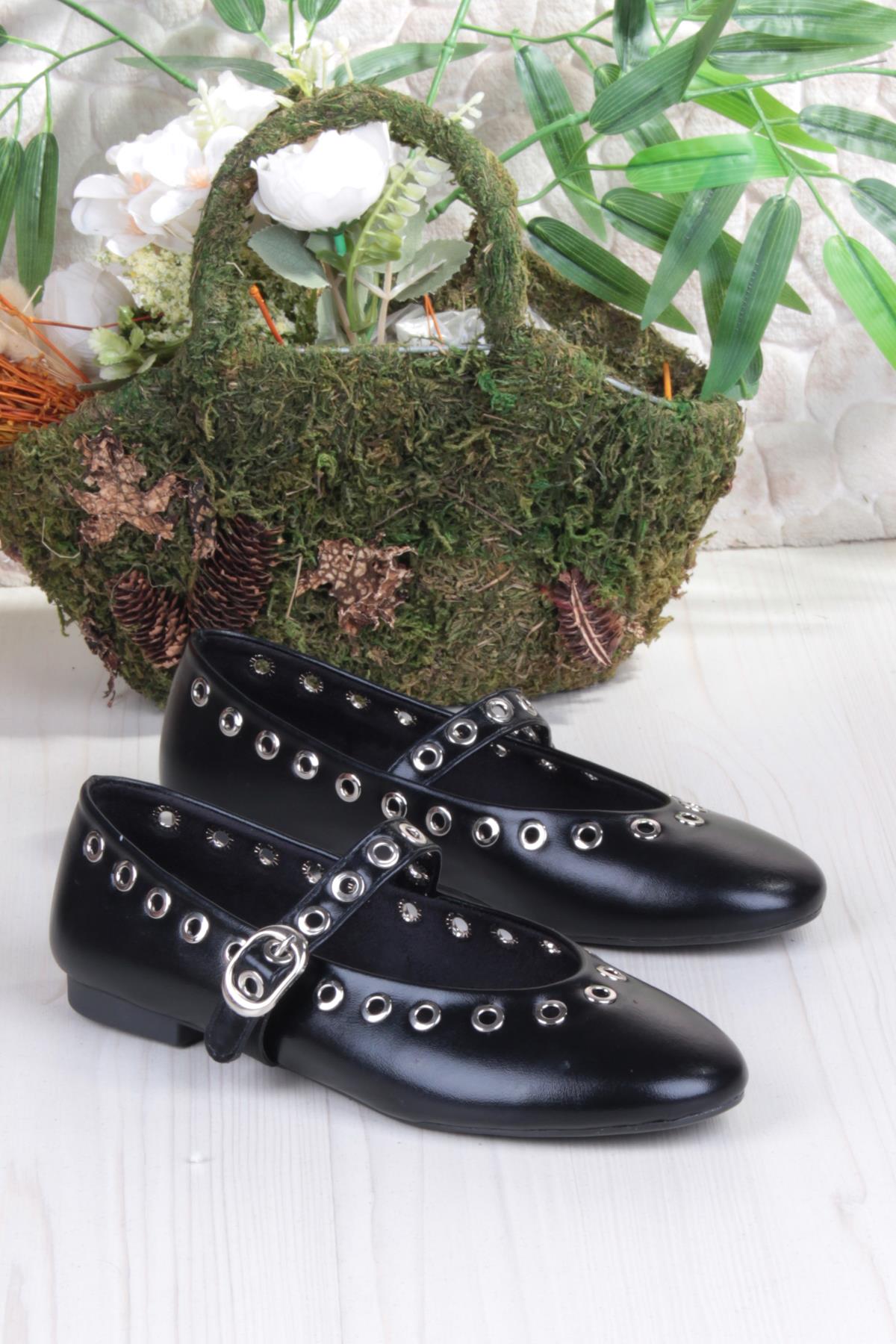 027-822 Fls Pul Detaylı Bant Toka Detaylı Kadın Babet - Görsel 5