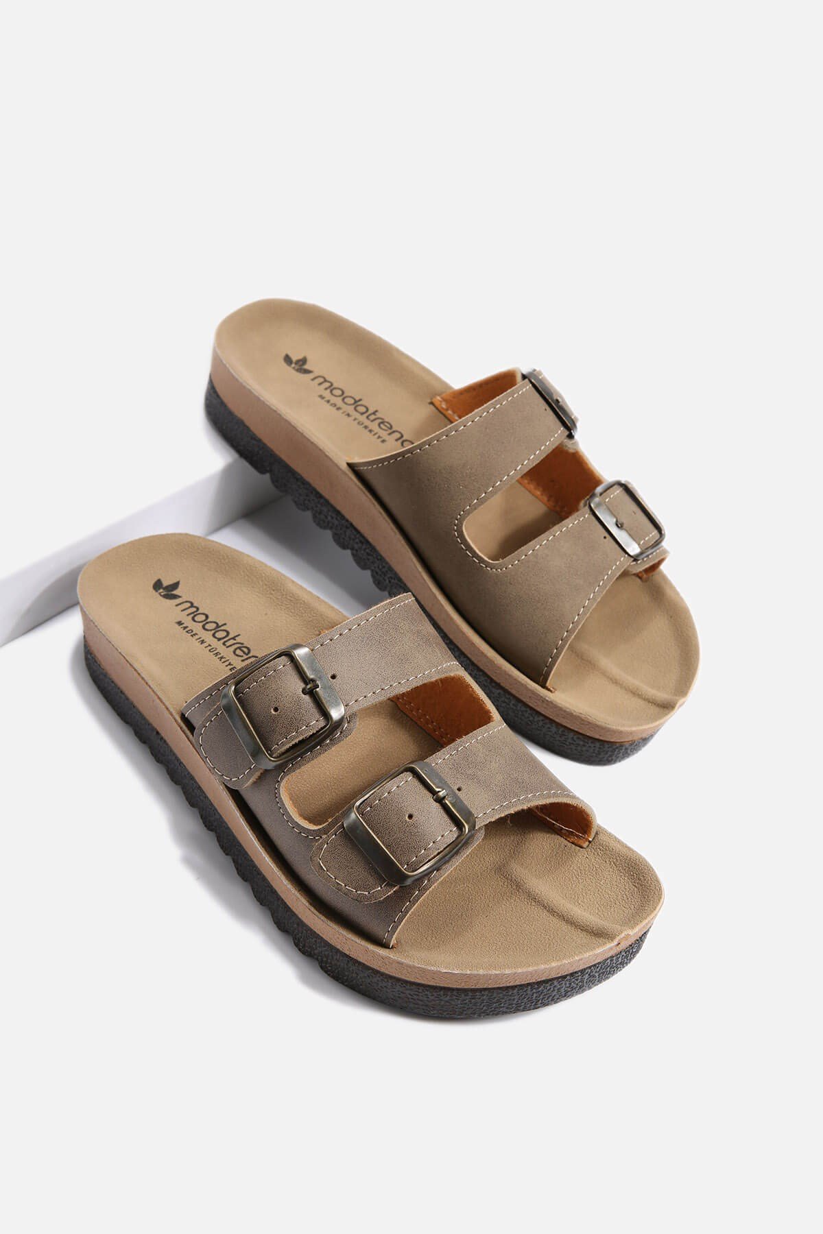 Kadın 2 Toka Kemerli Terlik VİZON MAT - Görsel 2