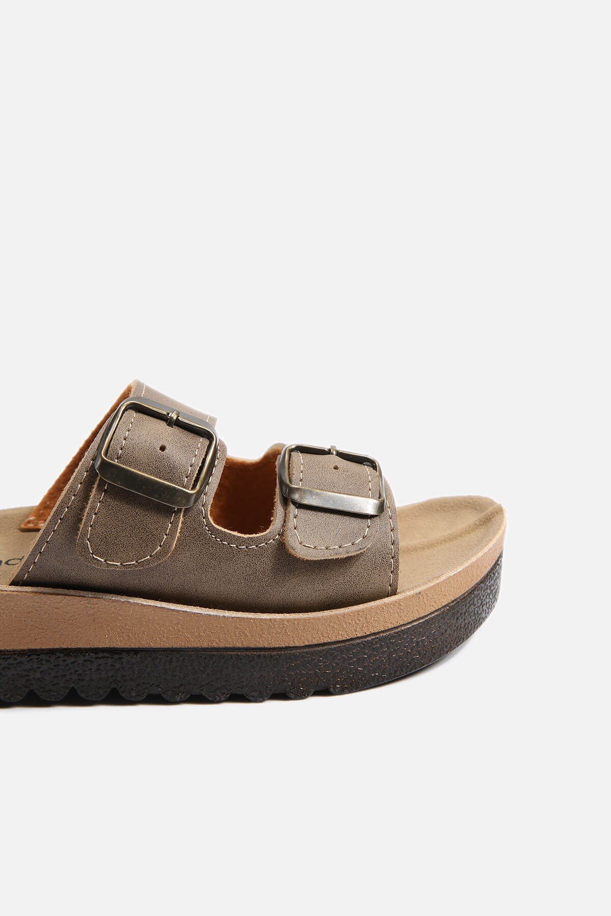 Kadın 2 Toka Kemerli Terlik VİZON MAT - Görsel 3