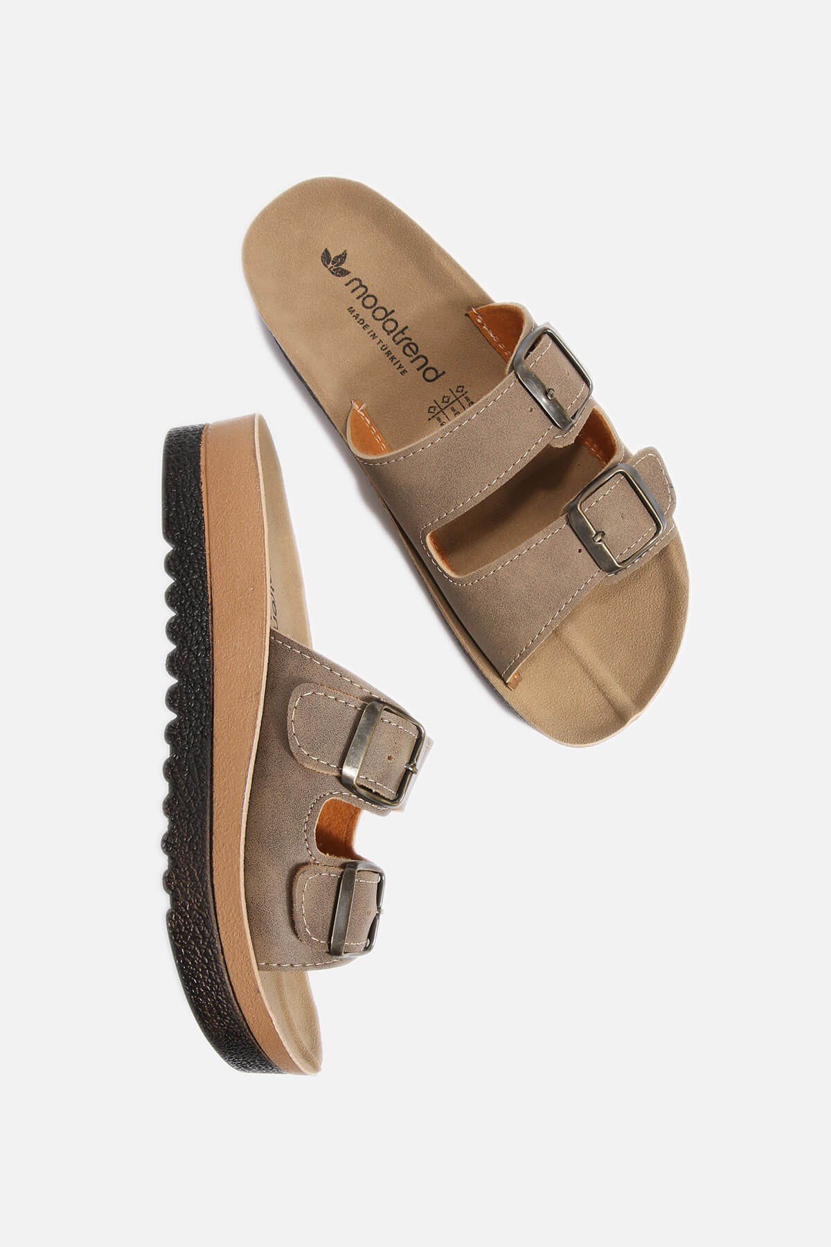 Kadın 2 Toka Kemerli Terlik VİZON MAT - Görsel 5