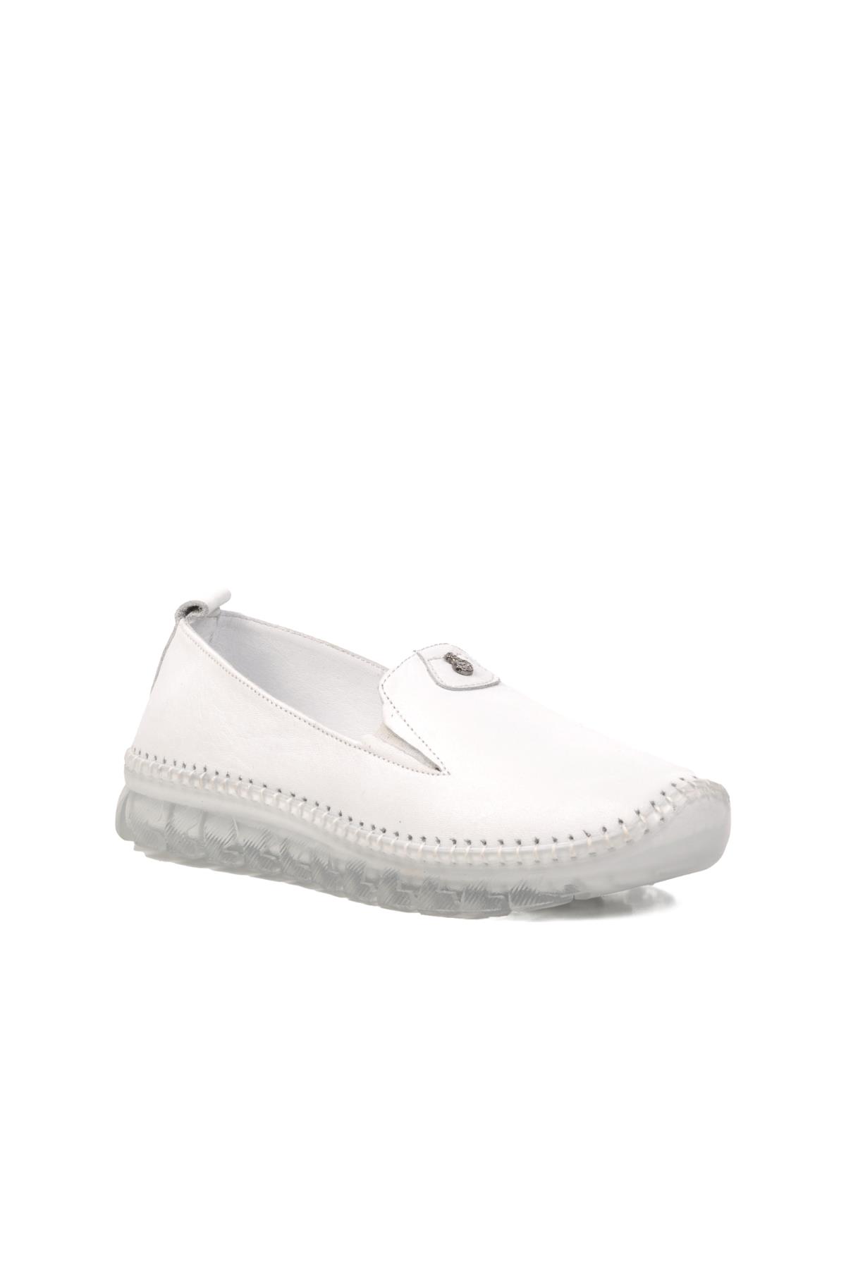 9059 Beyaz Hakiki Deri Kadın Günlük Ayakkabı - Görsel 4